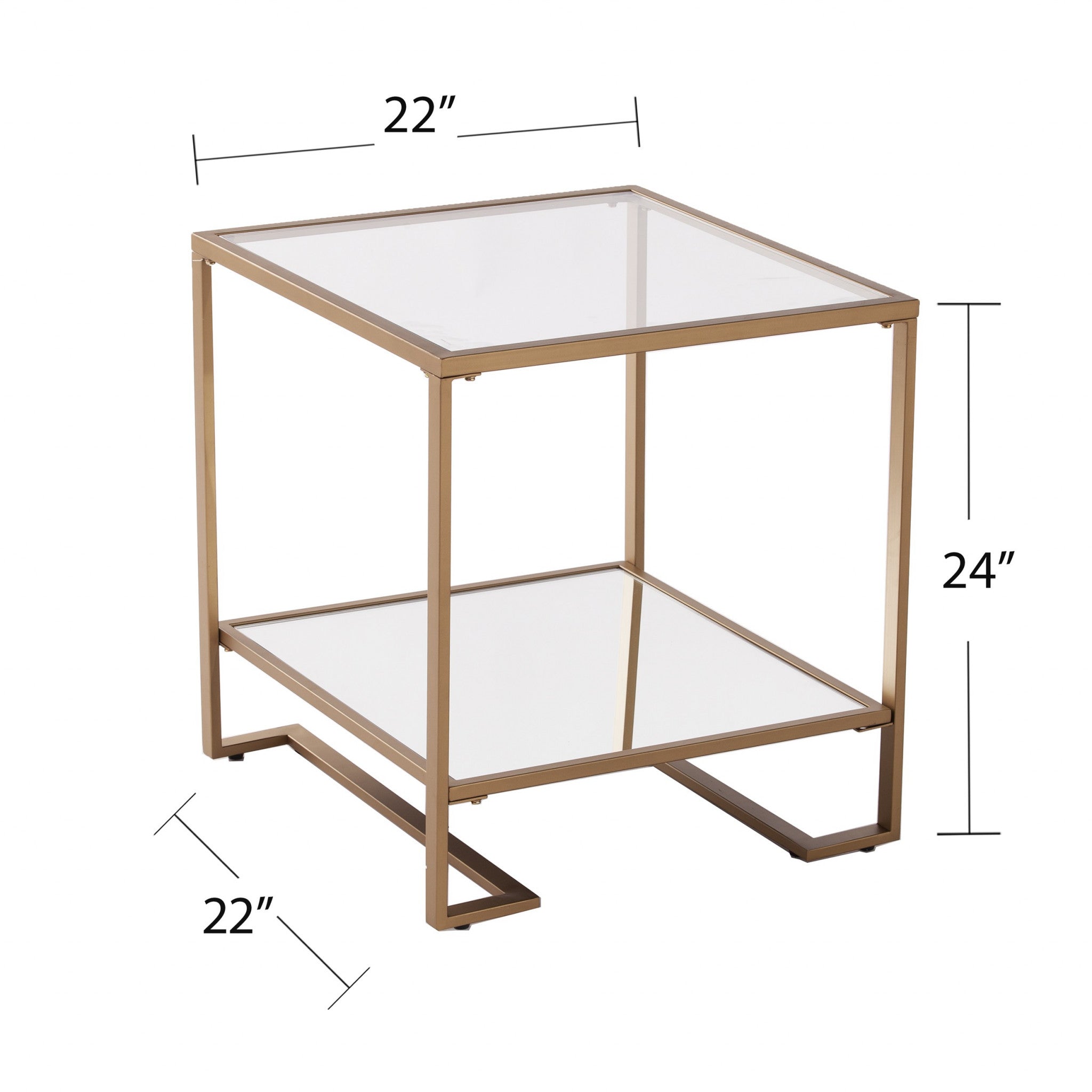 24" Gold Glass And Iron Square Mirrored End Table With Shelf-7