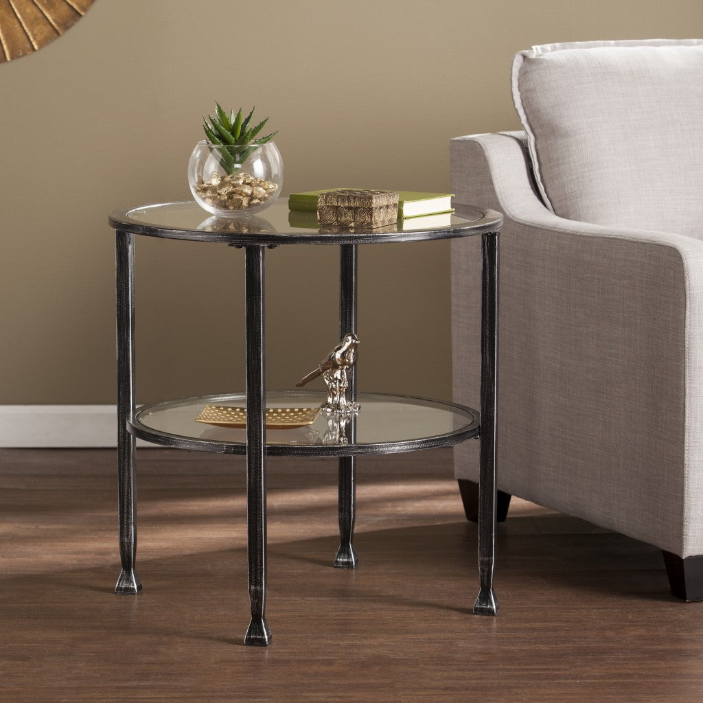 24" Black Glass And Iron Round End Table-8