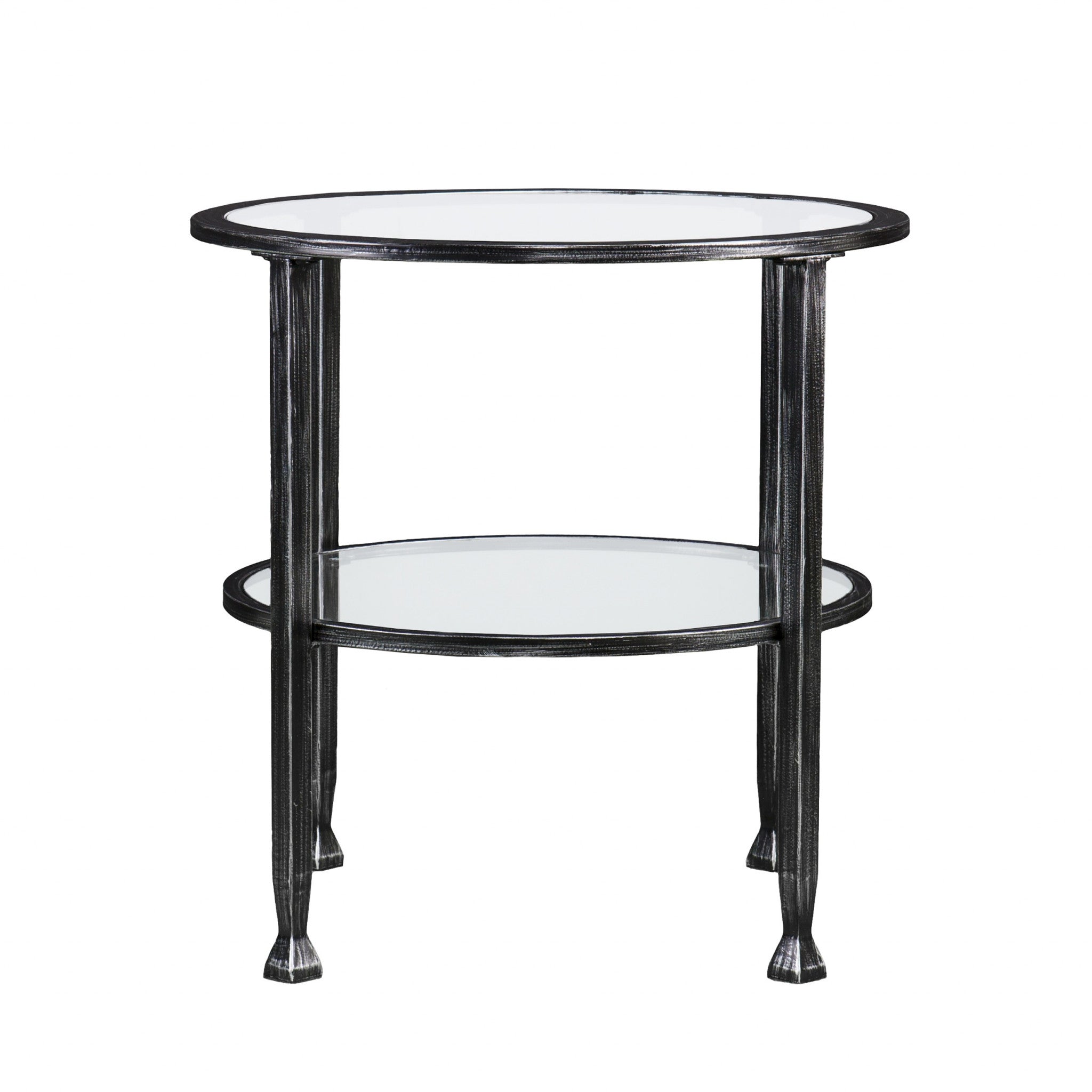 24" Black Glass And Iron Round End Table-1