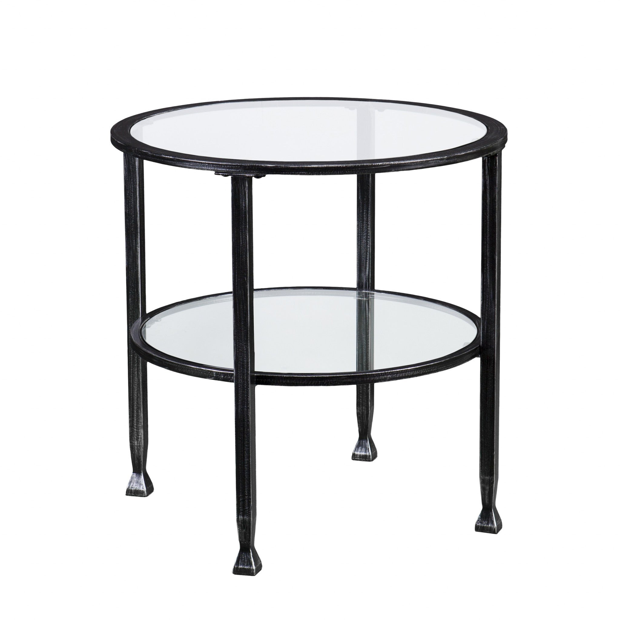24" Black Glass And Iron Round End Table-2