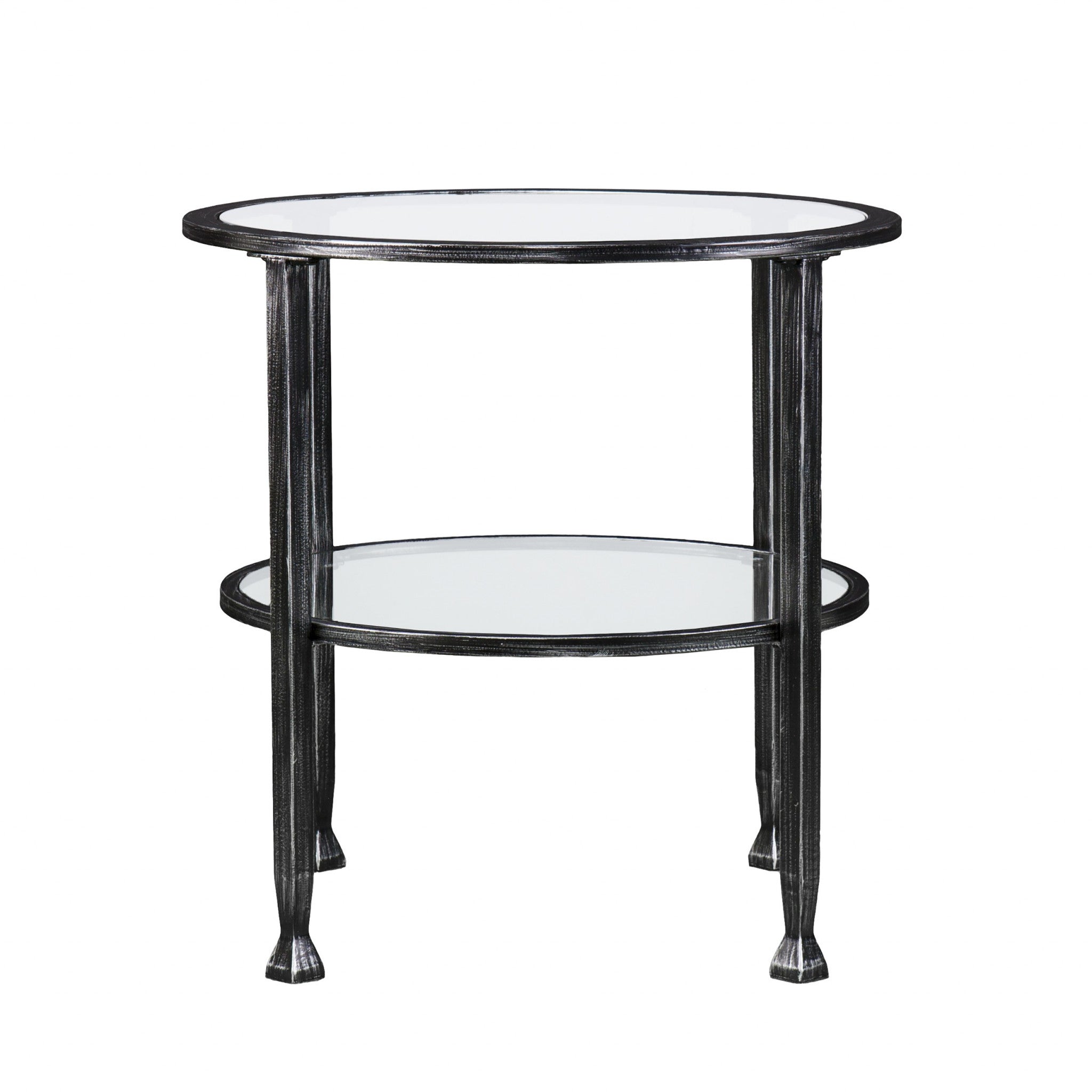 24" Black Glass And Iron Round End Table-3