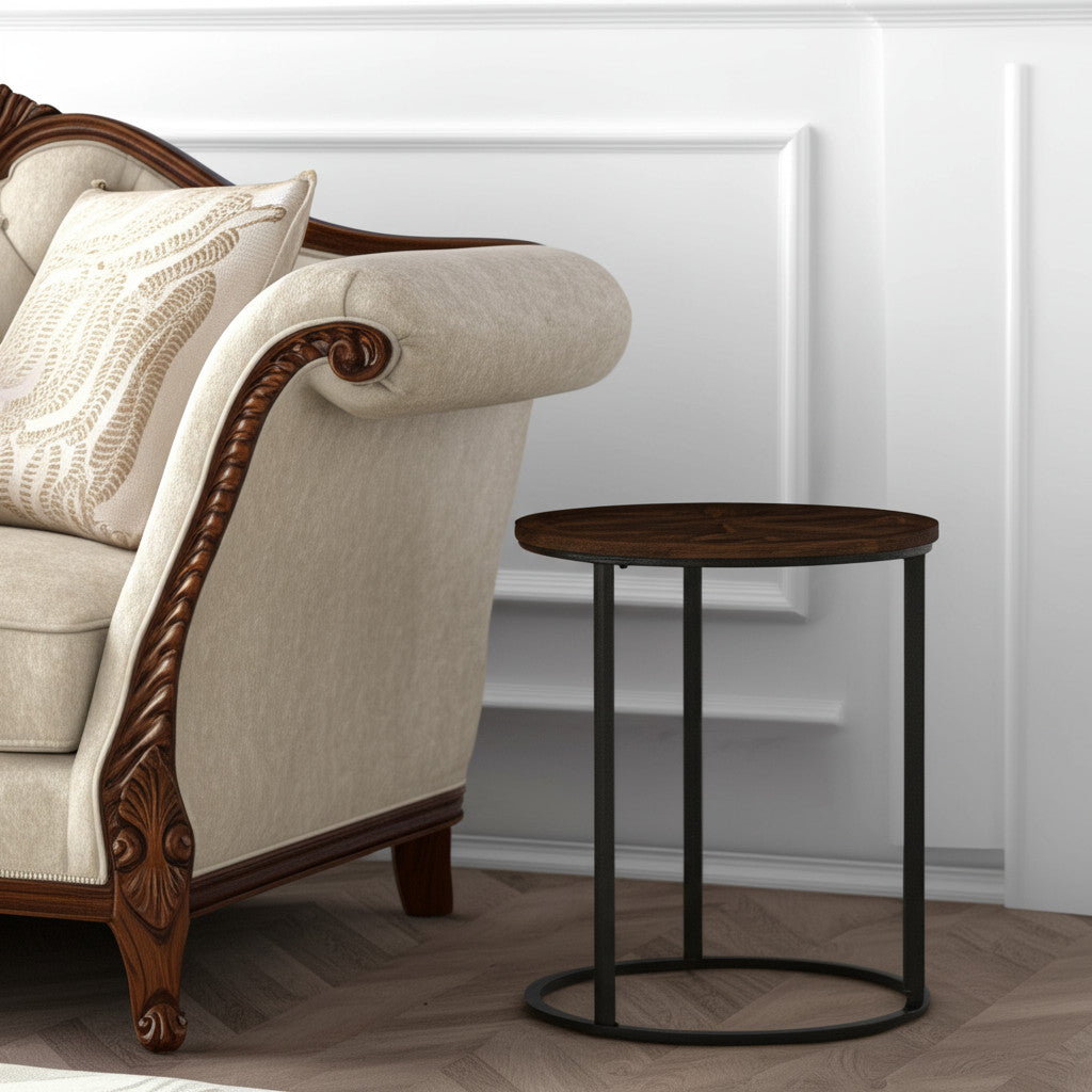 24" Natural Wood Solid Wood And Iron Round End Table-2