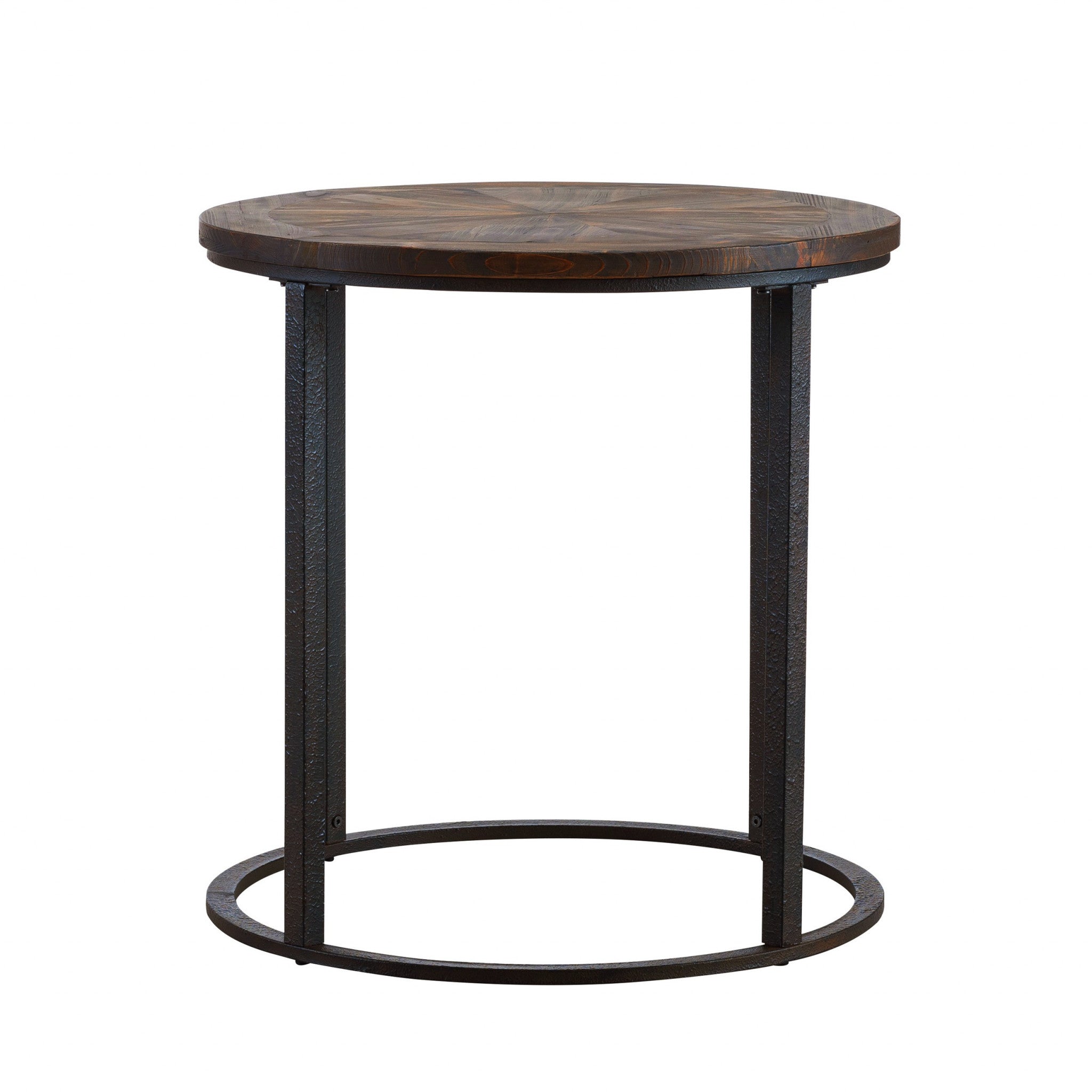 24" Natural Wood Solid Wood And Iron Round End Table-4