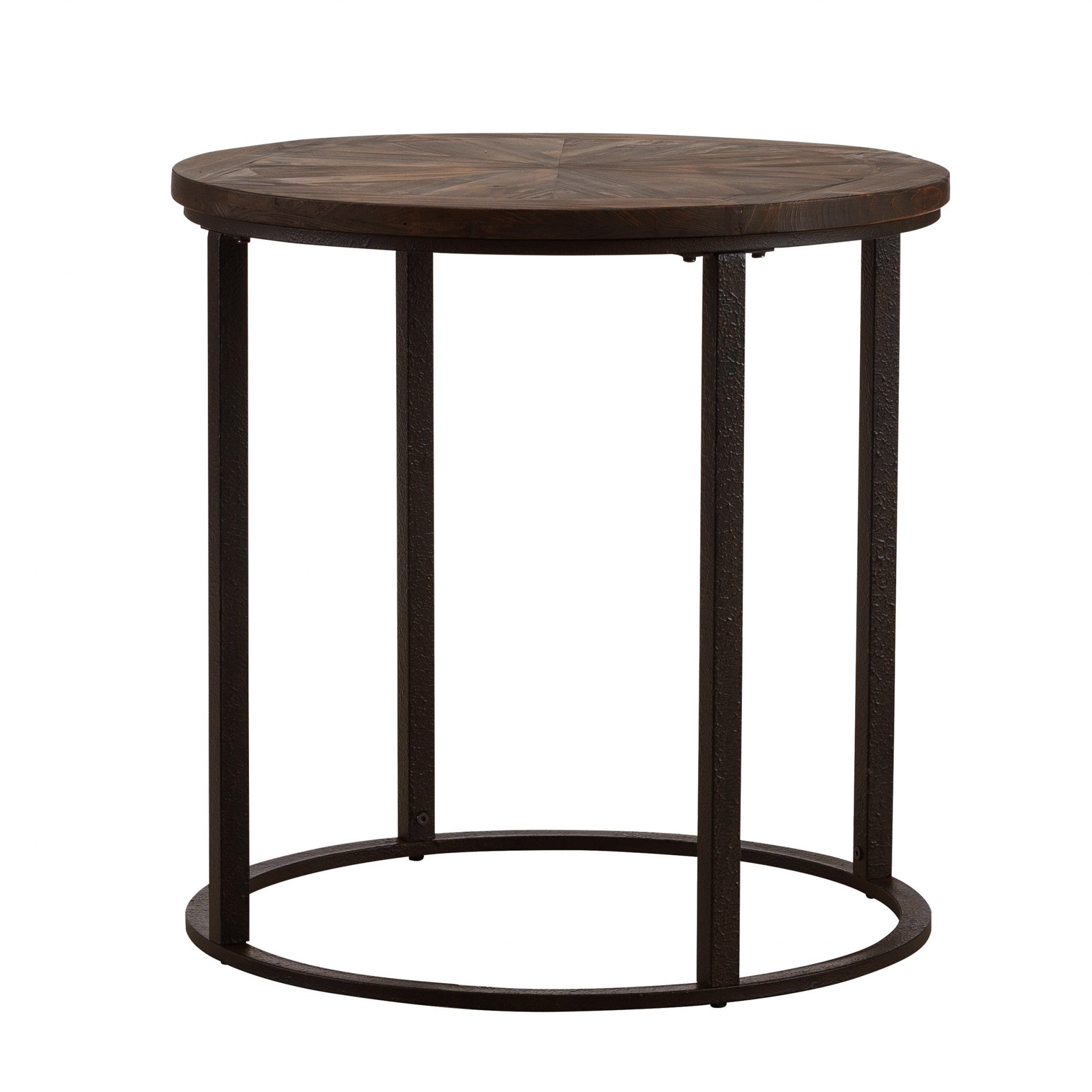 24" Natural Wood Solid Wood And Iron Round End Table-0