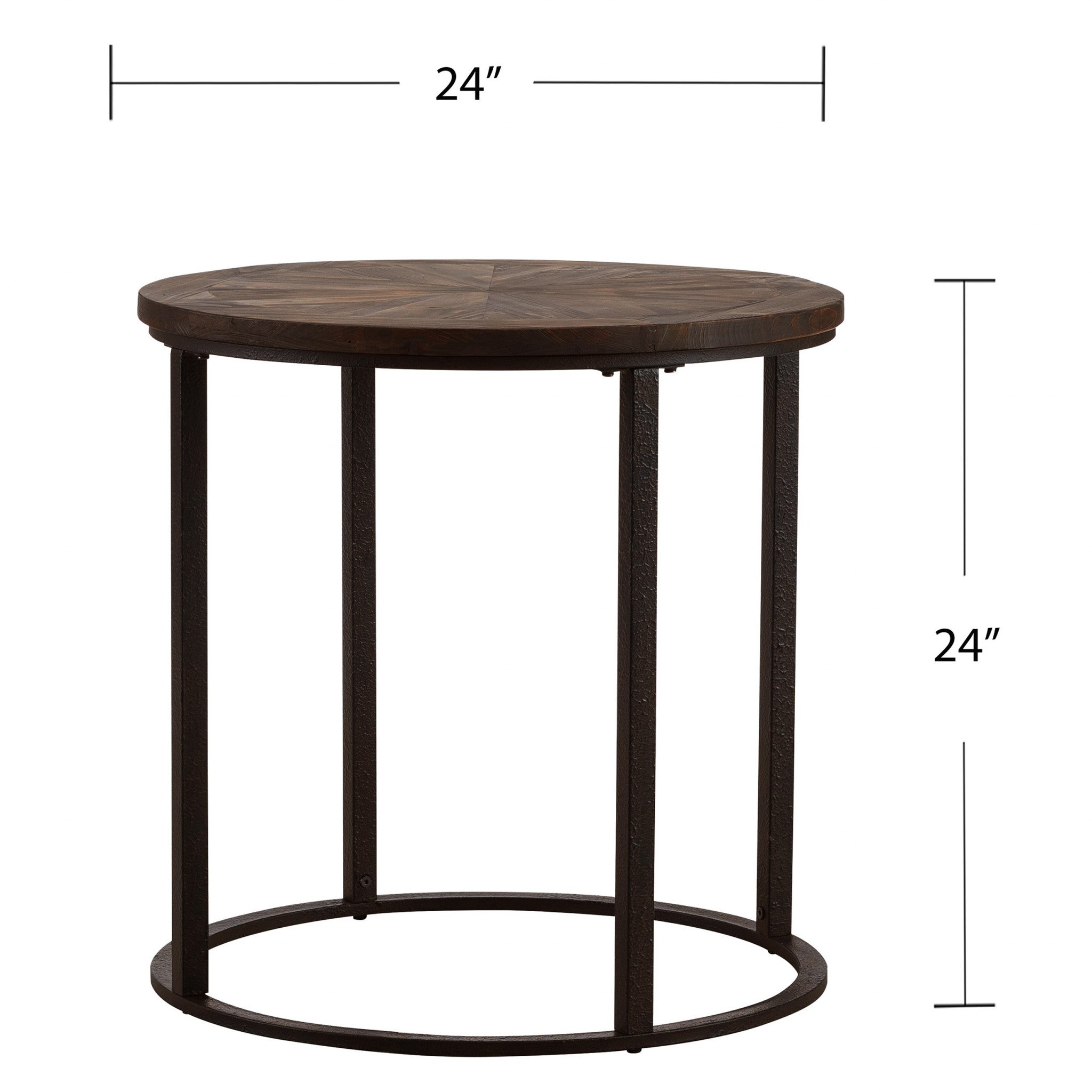 24" Natural Wood Solid Wood And Iron Round End Table-6