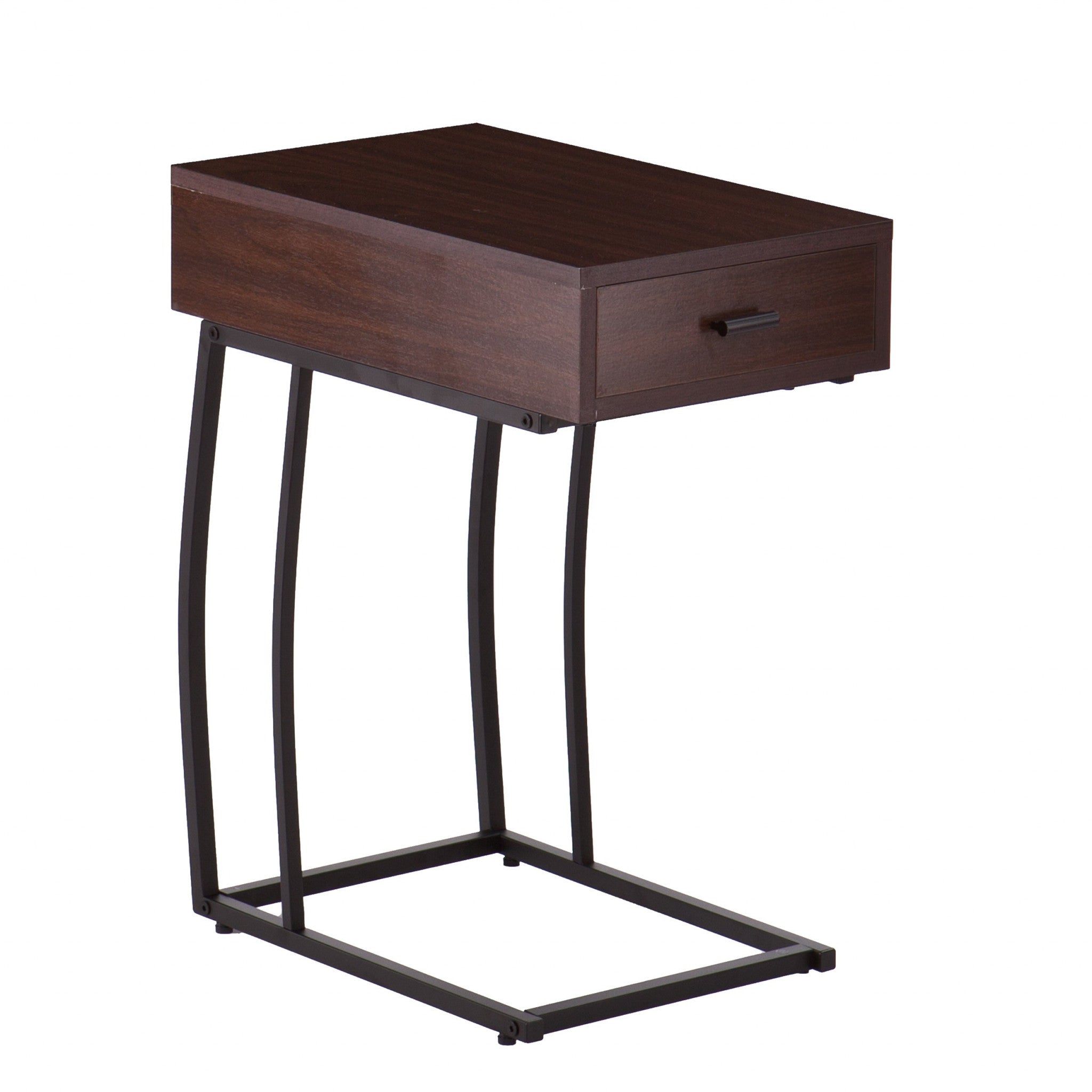 23" Brown Manufactured Wood And Iron Rectangular End Table With Drawer-0