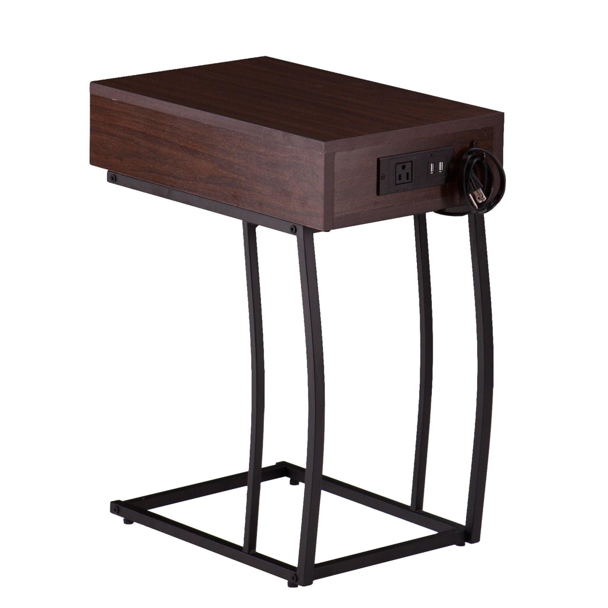 23" Brown Manufactured Wood And Iron Rectangular End Table With Drawer-1