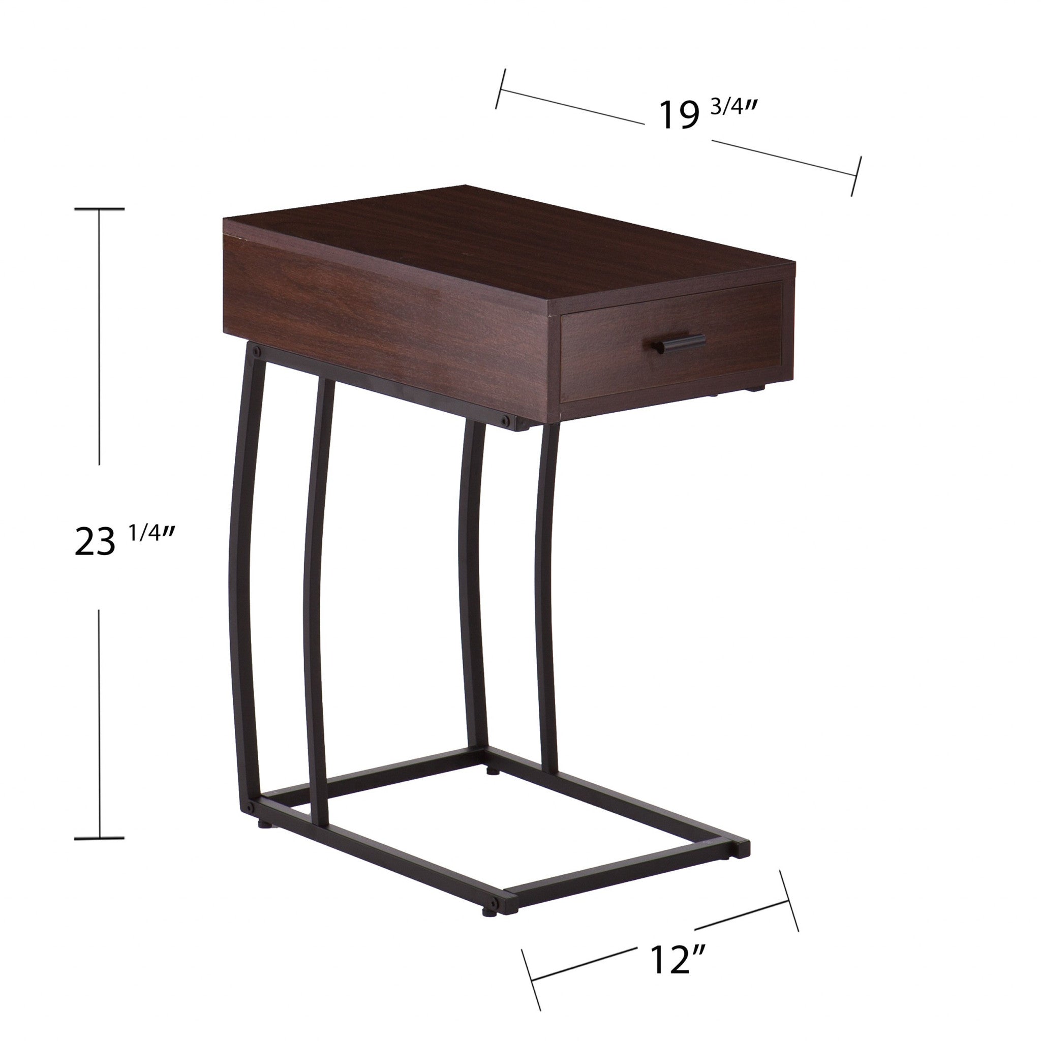 23" Brown Manufactured Wood And Iron Rectangular End Table With Drawer-7
