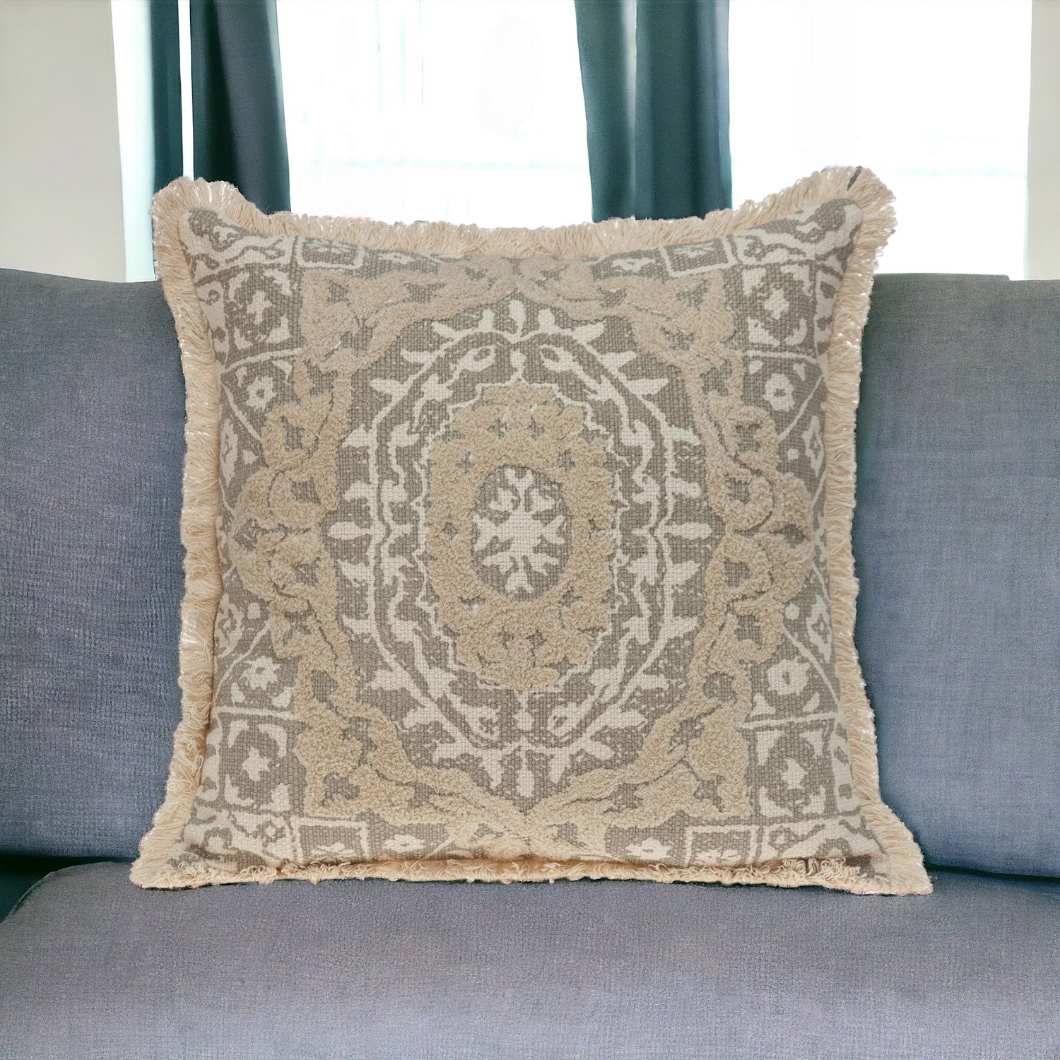 Boho Garland Beige and Khaki Decorative Accent Pillow-1
