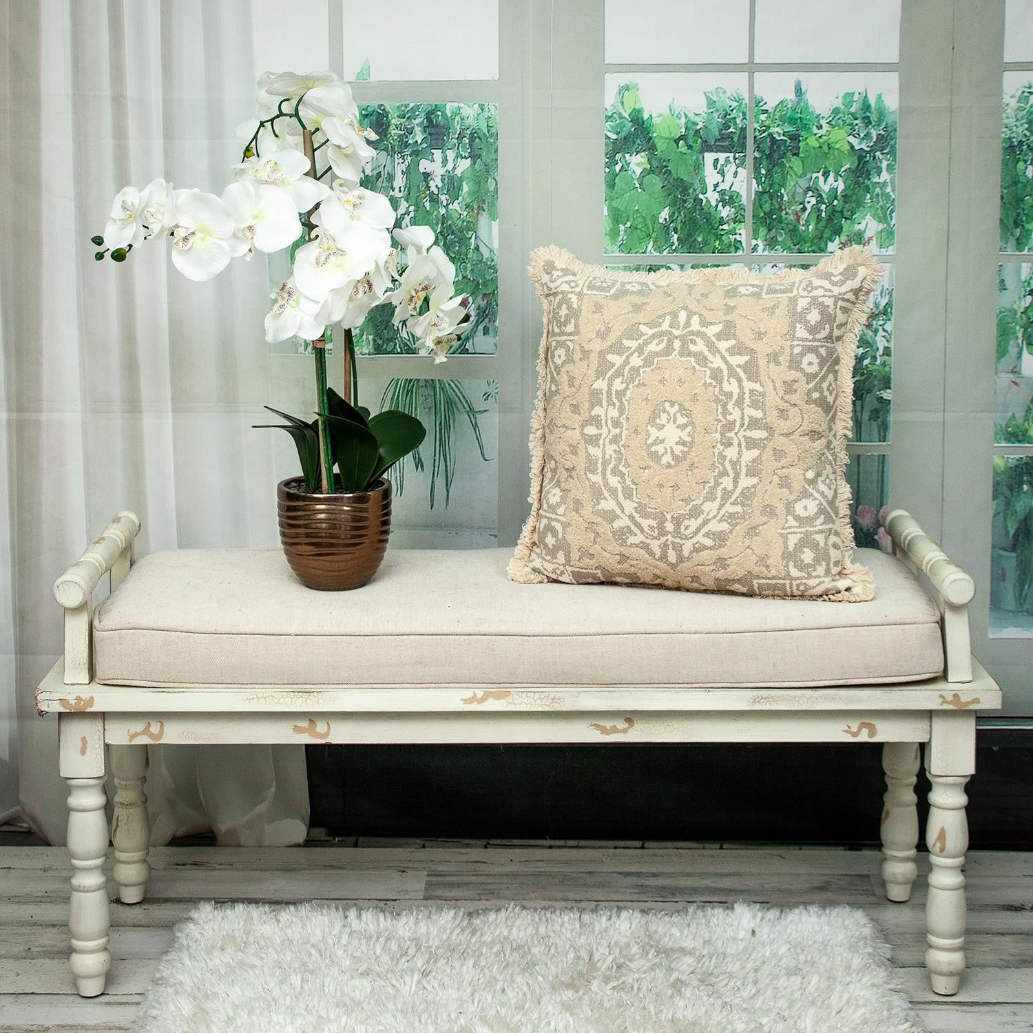 Boho Garland Beige and Khaki Decorative Accent Pillow-6