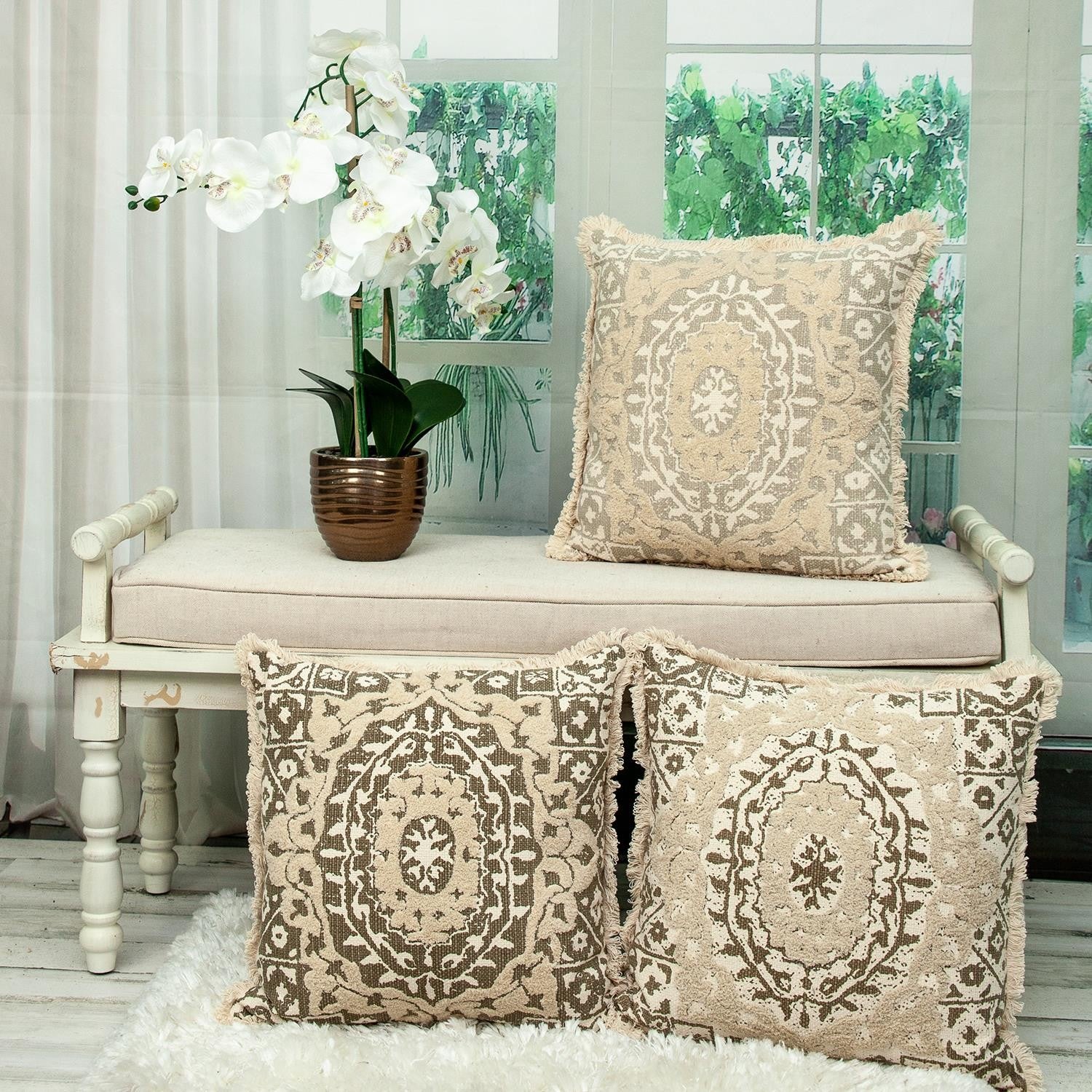 Boho Garland Beige and Khaki Decorative Accent Pillow-7