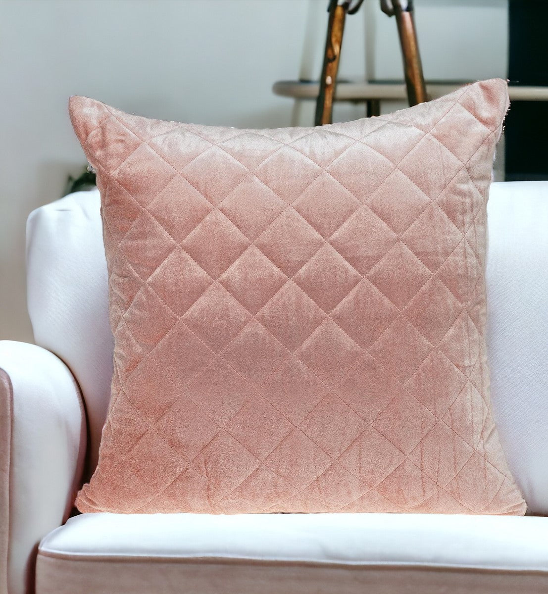 Tufted Diamond Pink Transitional Square Pillow-1