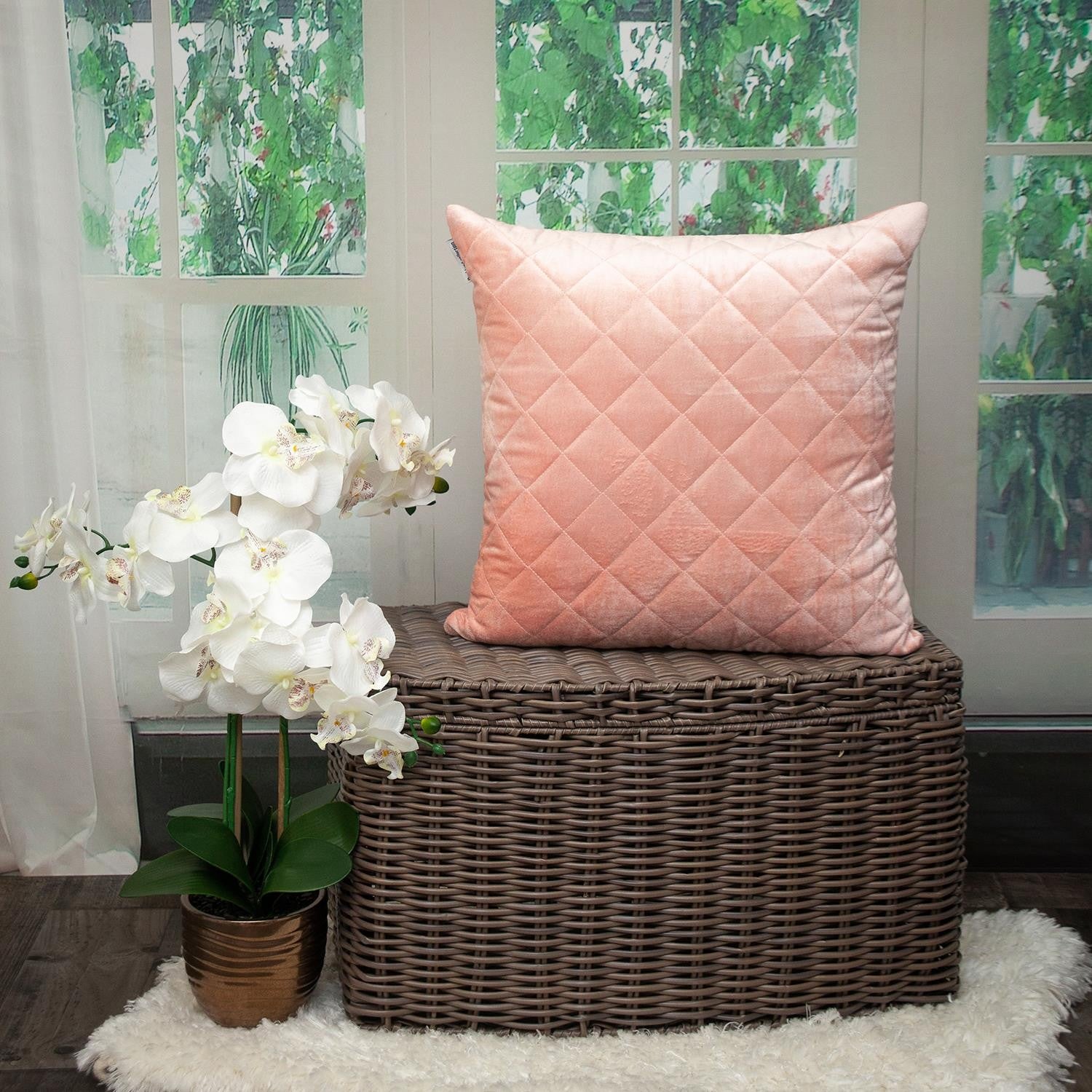 Tufted Diamond Pink Transitional Square Pillow-5
