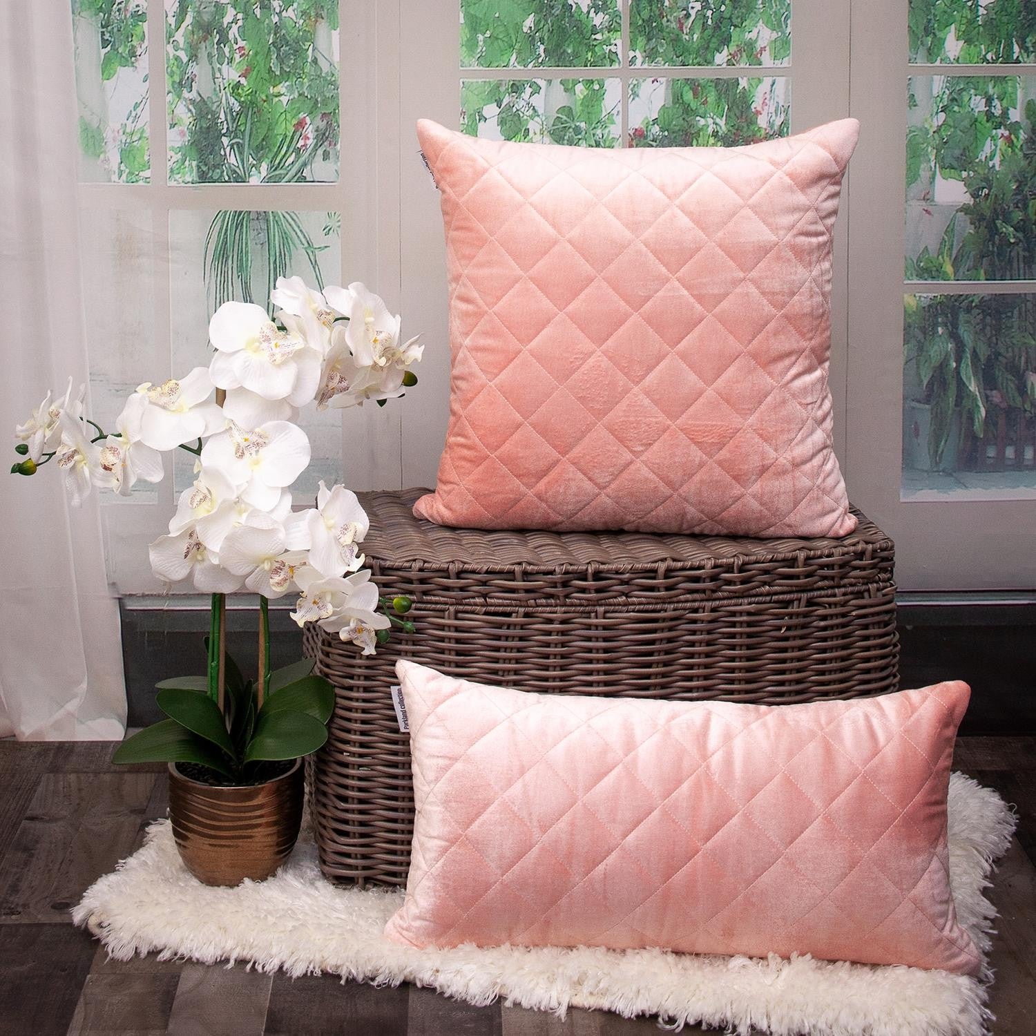Tufted Diamond Pink Transitional Square Pillow-6