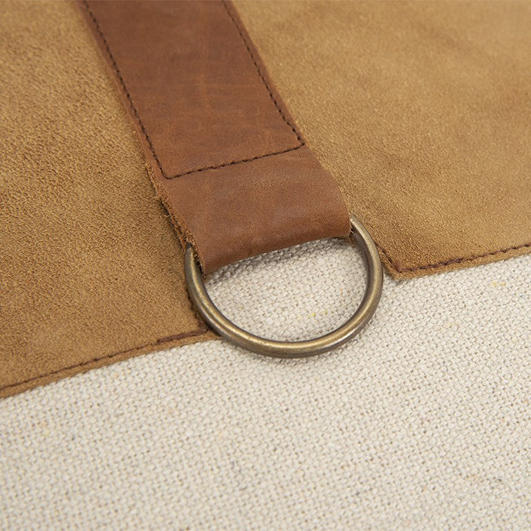 20" Natural and Brown Cotton and Leather Throw Pillow-4