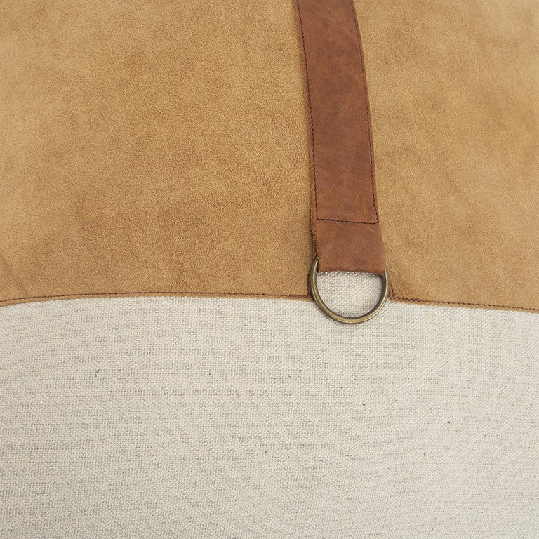 20" Natural and Brown Cotton and Leather Throw Pillow-5