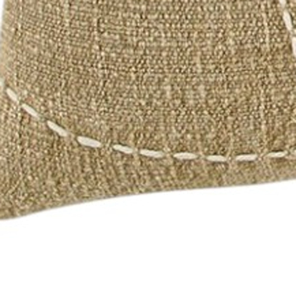Khaki Cream Kantha Stitch Tasseled Throw Pillow-5