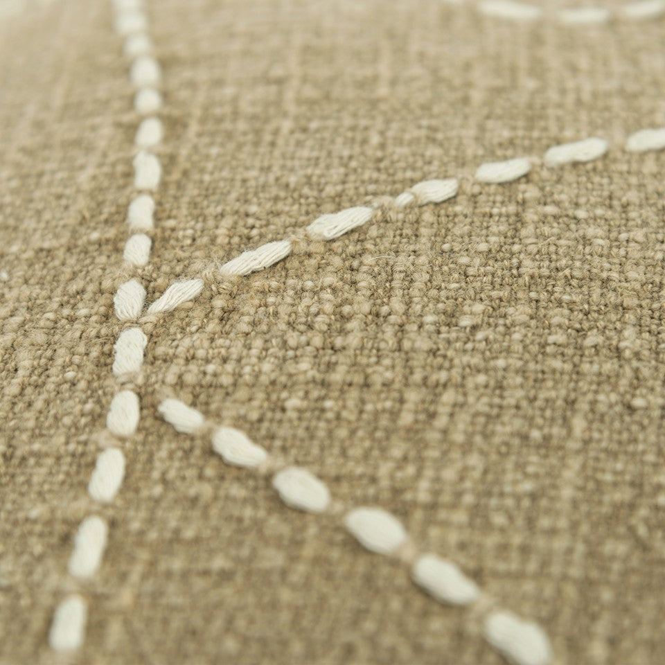 Khaki Cream Kantha Stitch Tasseled Throw Pillow-4