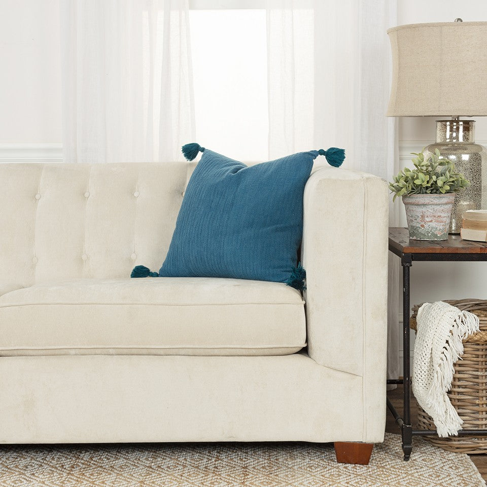 Teal Solid Tonal Abstract Stripe Throw Pillow-4