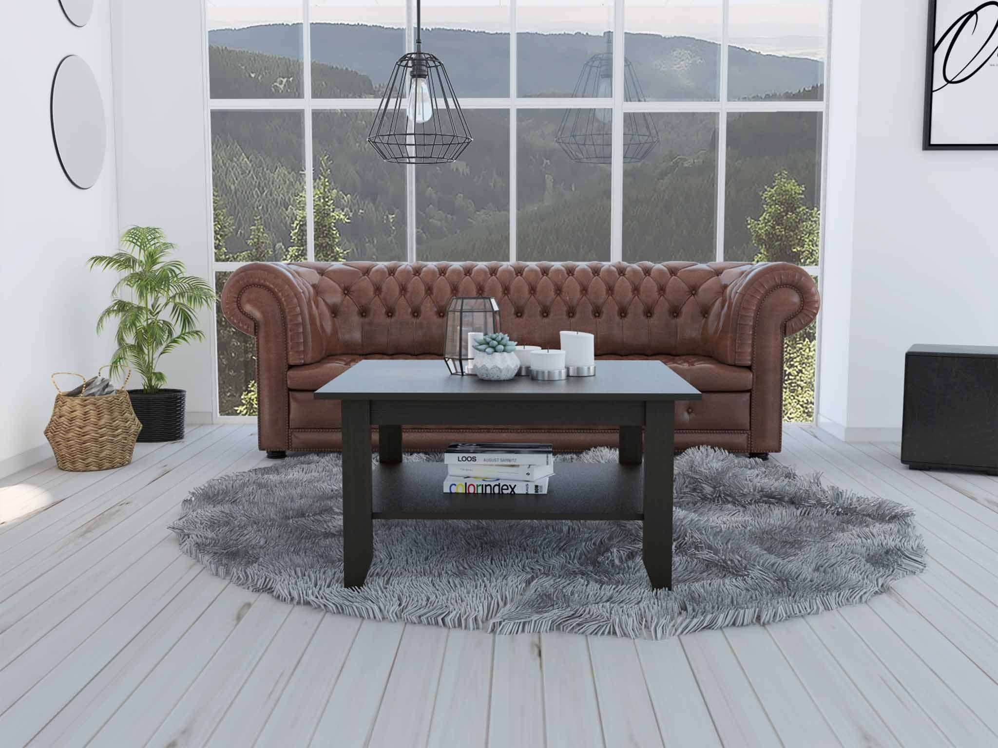 32" Black Coffee Table With Shelf-7
