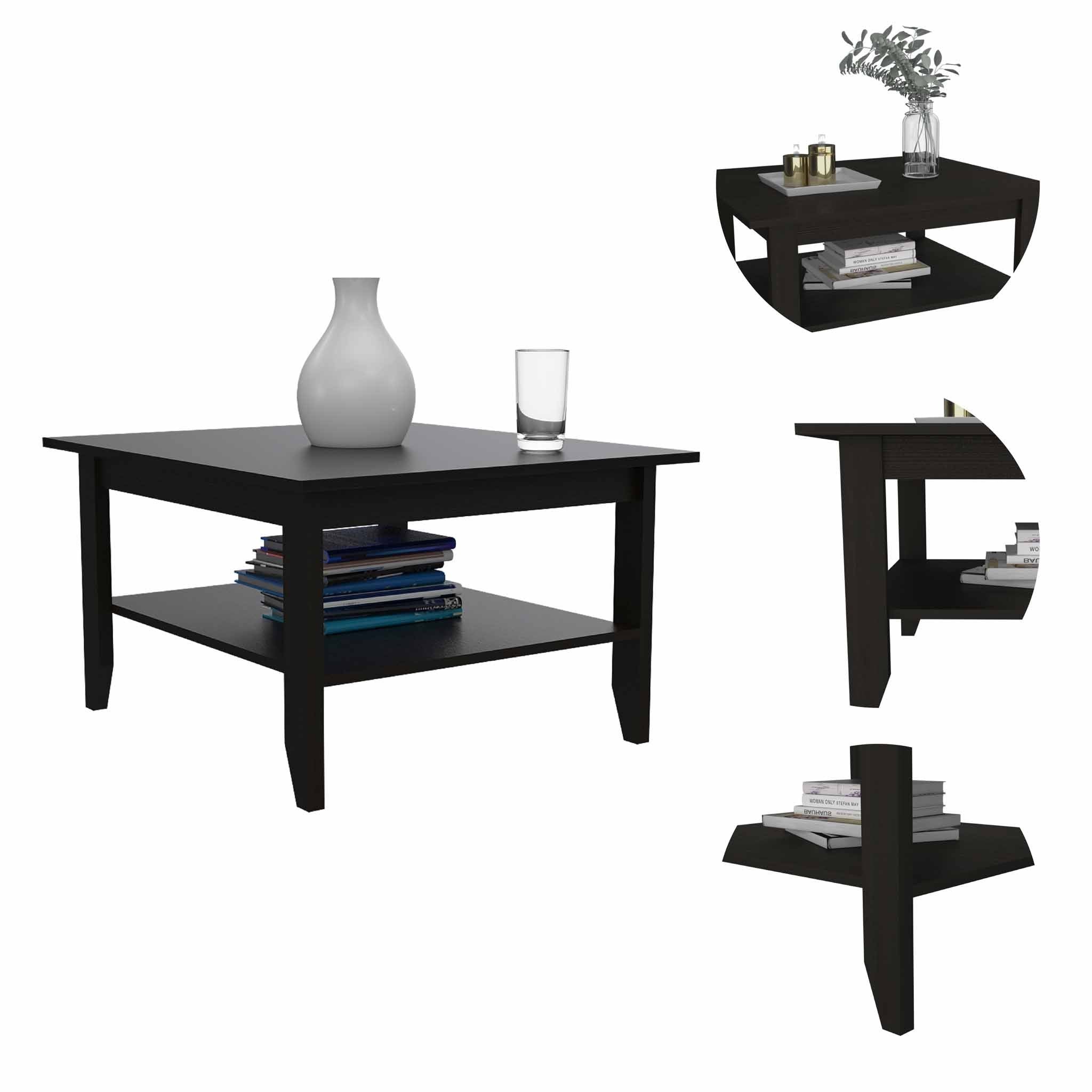 32" Black Coffee Table With Shelf-2