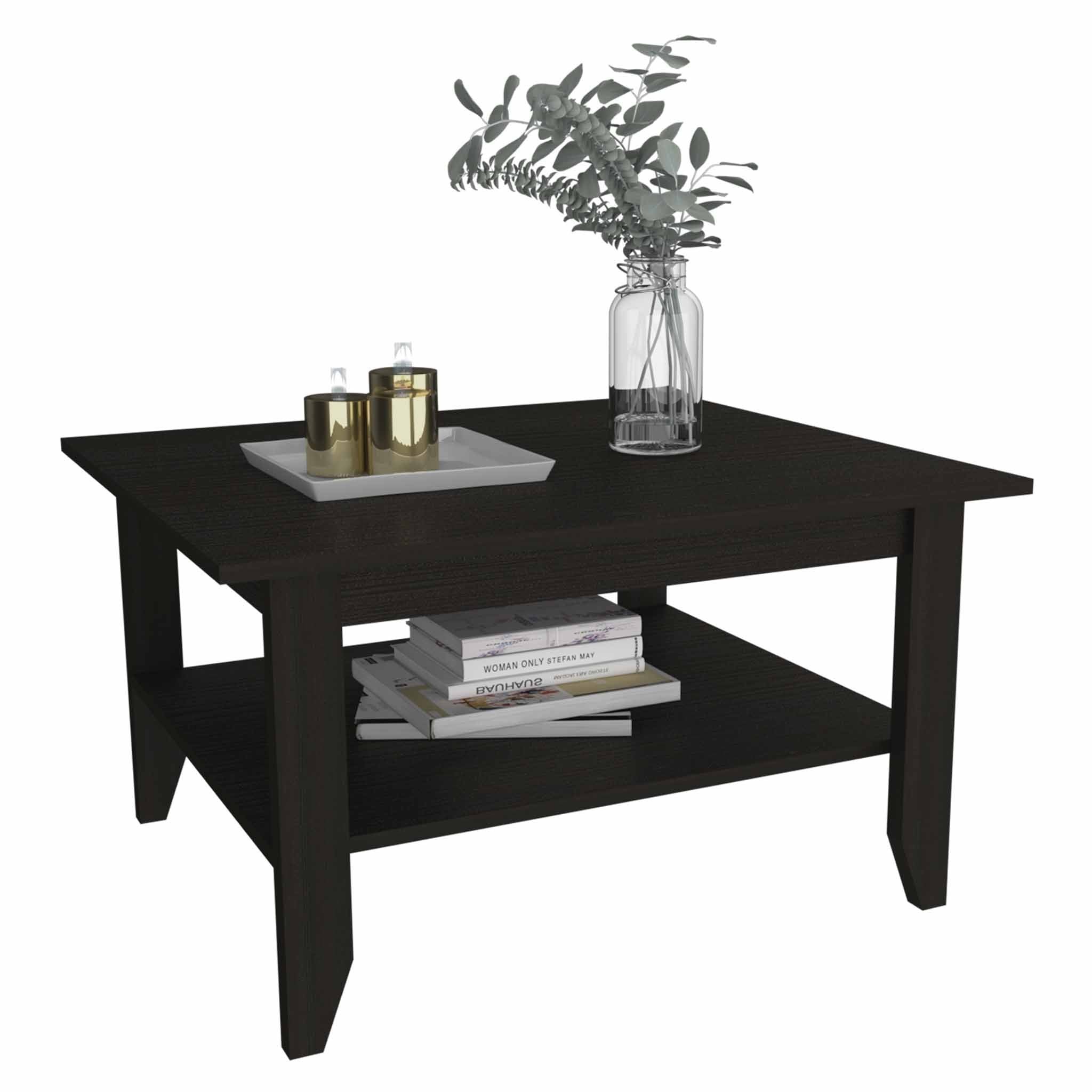 32" Black Coffee Table With Shelf-4