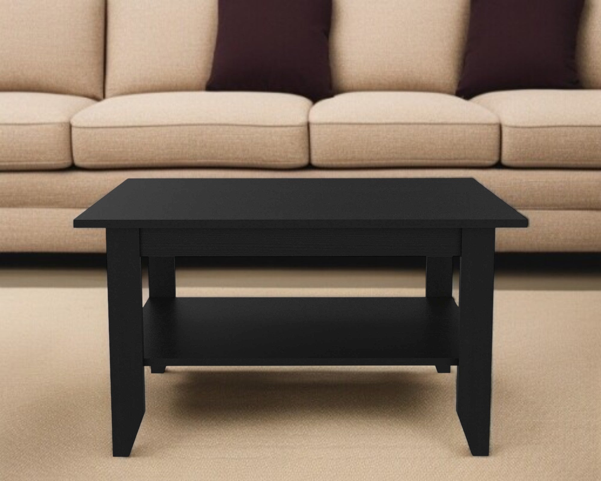 32" Black Coffee Table With Shelf-1