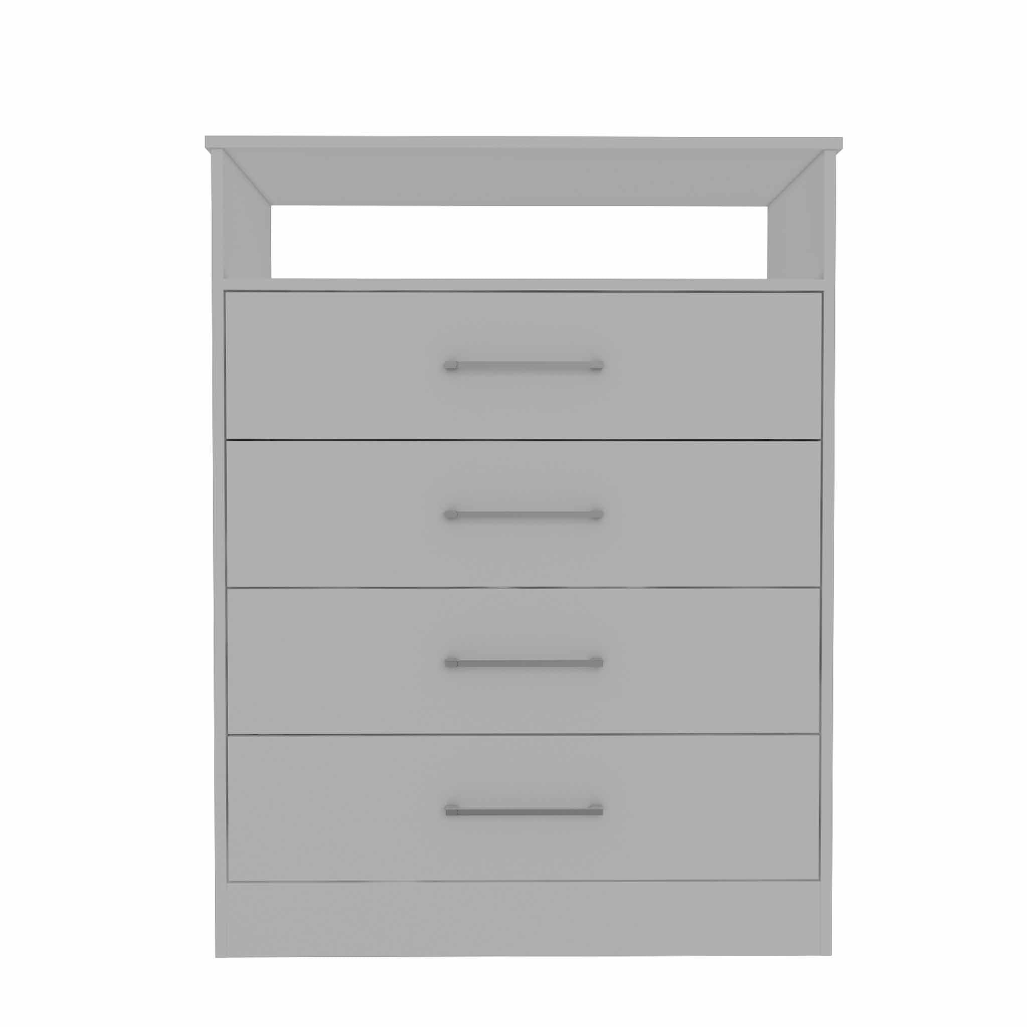 Modern White Four Drawer Dresser with Hutch-1