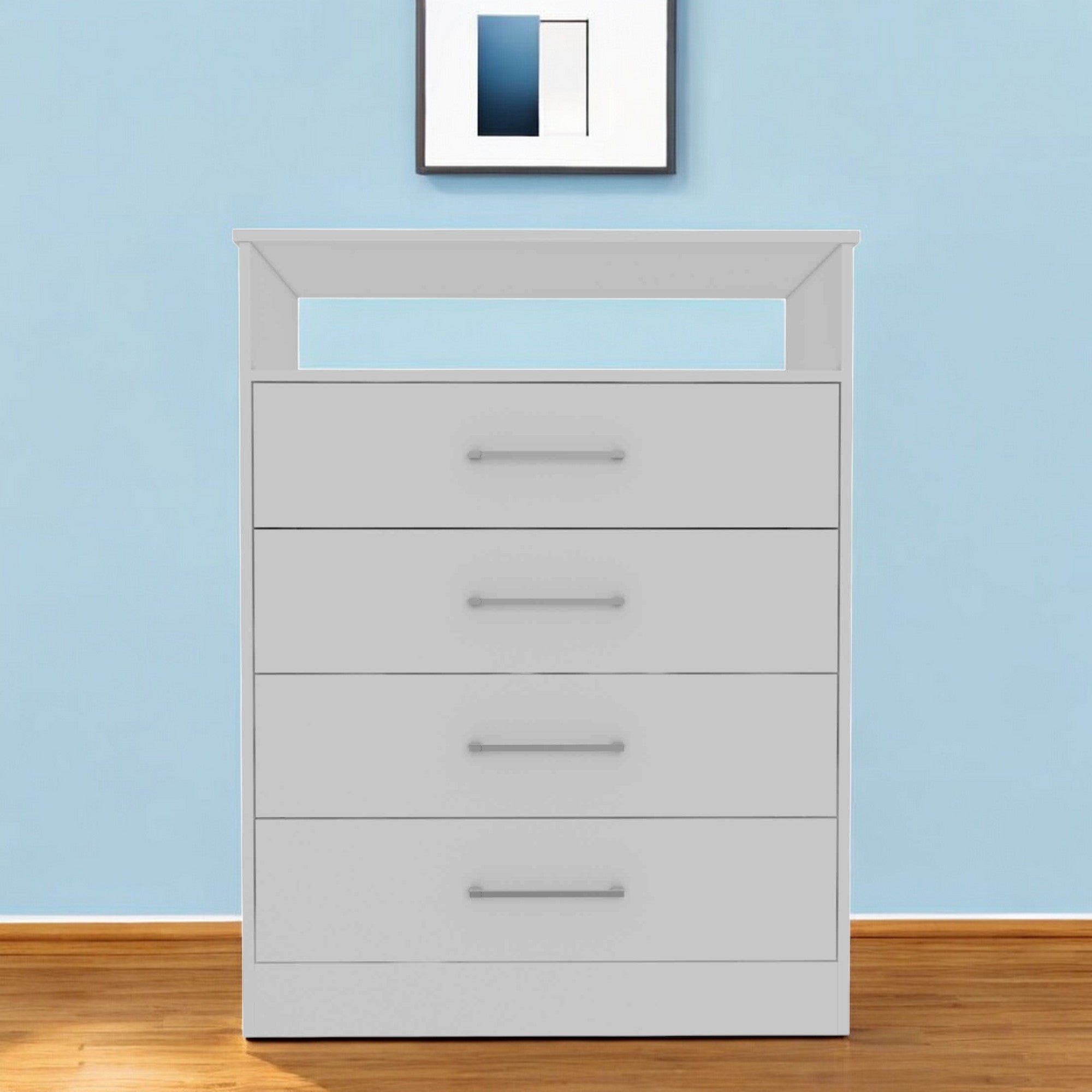 Modern White Four Drawer Dresser with Hutch-0