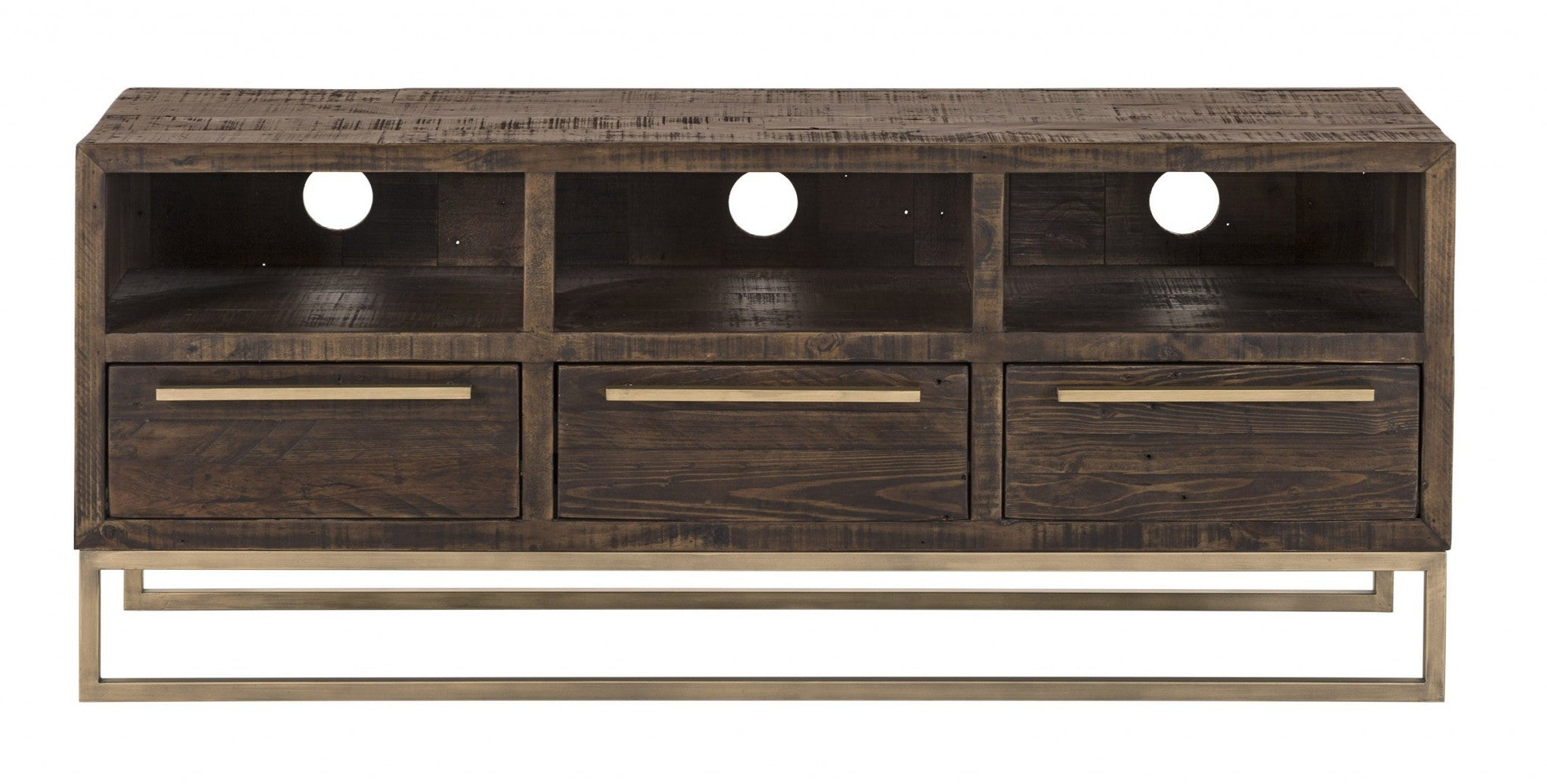 52" Deep Taupe Reclaimed Pine And Plywood Open Shelving TV Stand-0