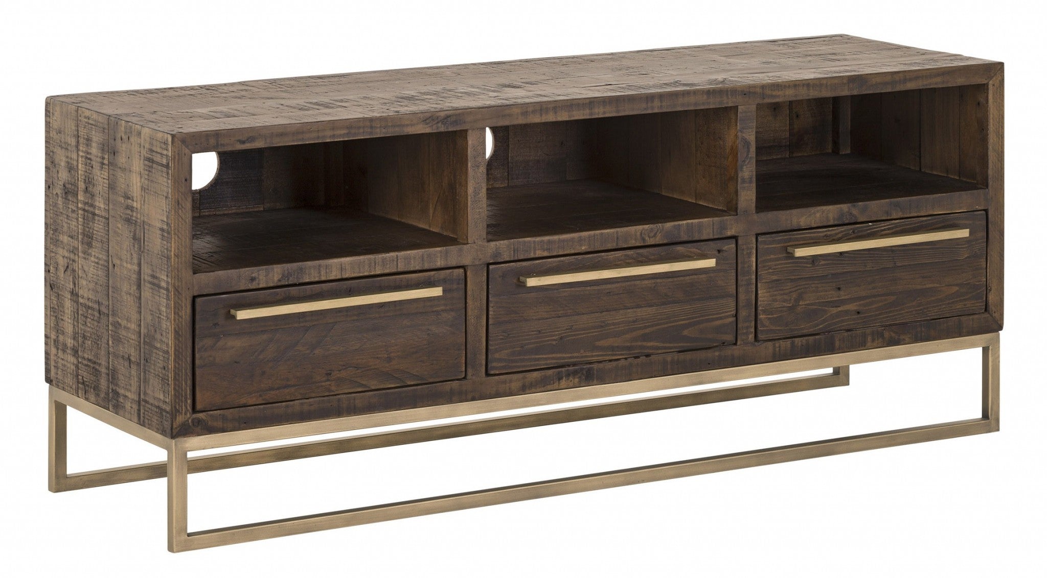 52" Deep Taupe Reclaimed Pine And Plywood Open Shelving TV Stand-3