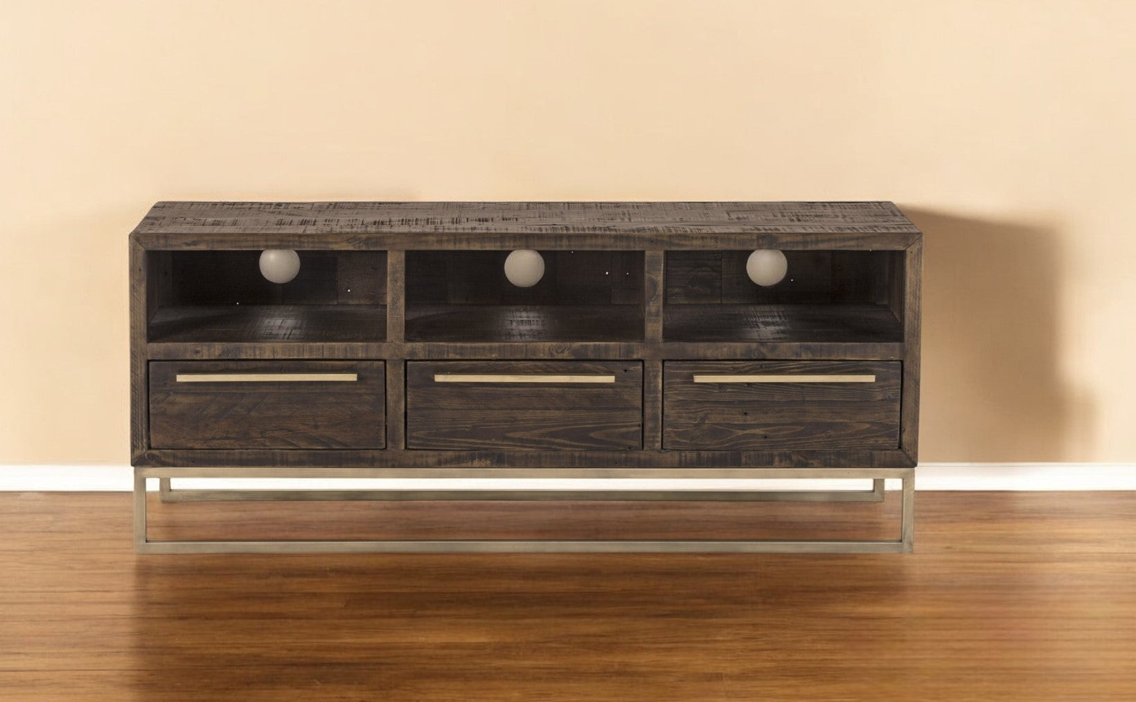 52" Deep Taupe Reclaimed Pine And Plywood Open Shelving TV Stand-1
