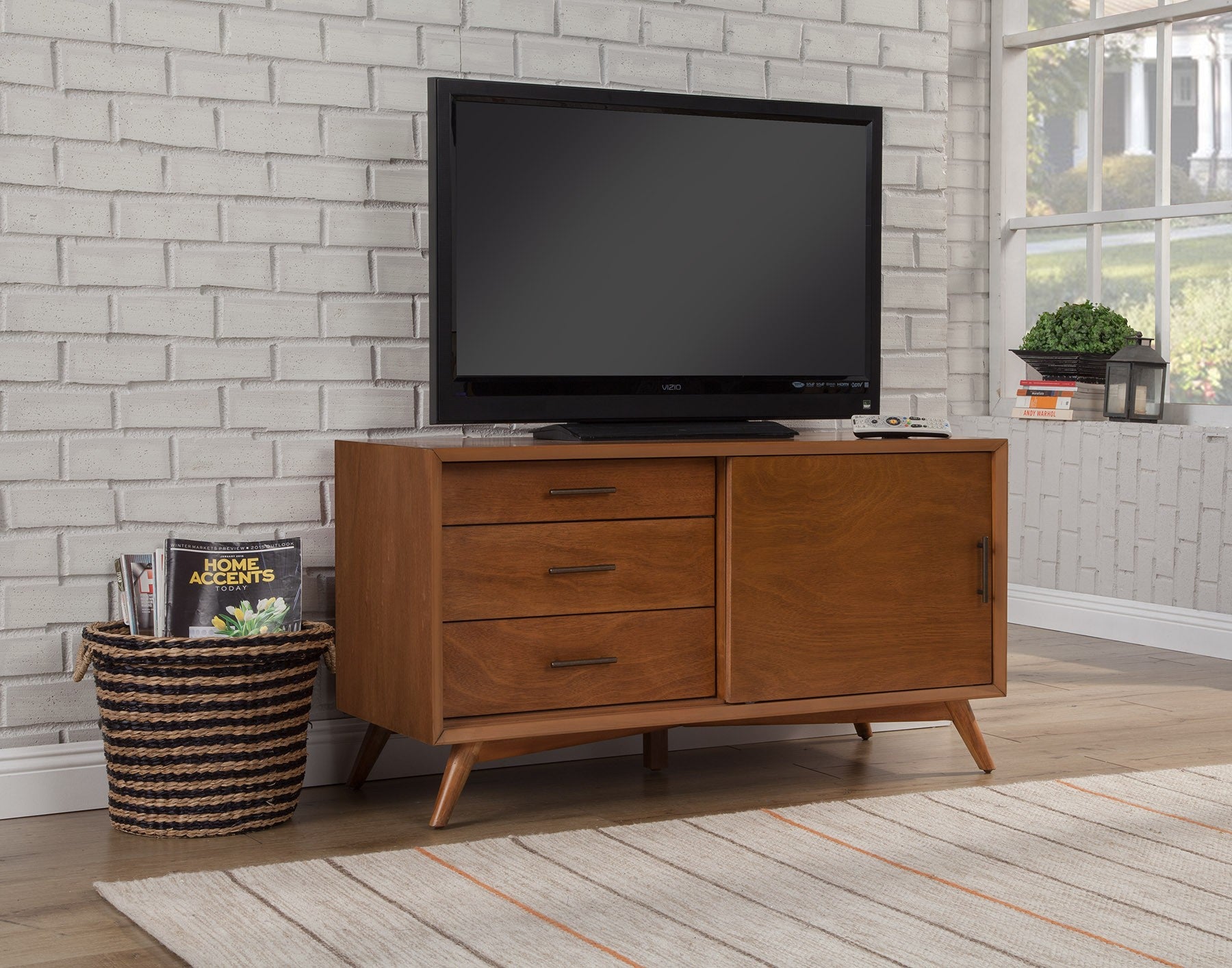 50" Mahogany Solid Wood Enclosed and Open Storage TV Stand-7