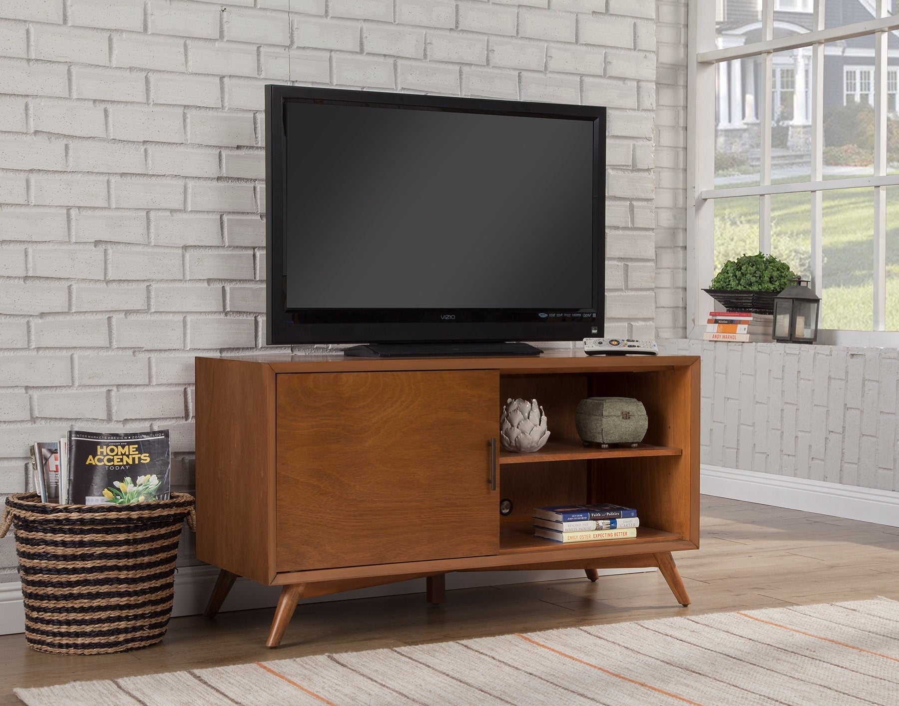 50" Mahogany Solid Wood Enclosed and Open Storage TV Stand-8
