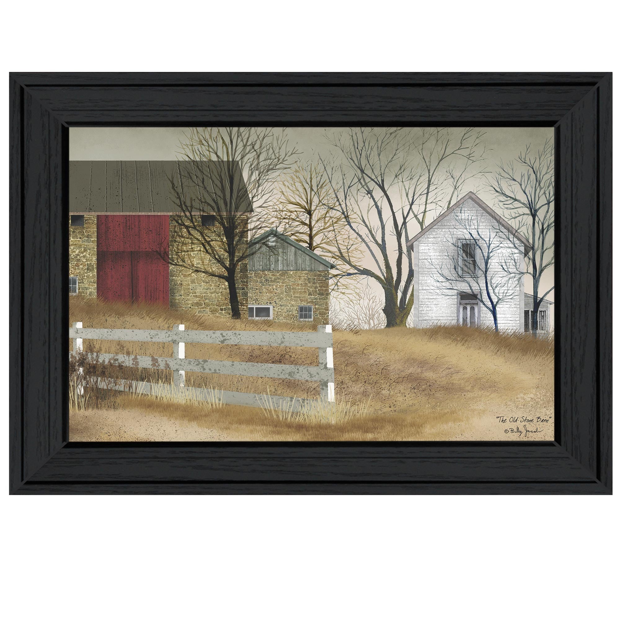 Old Stone Barn Black Framed Print Wall Art-1