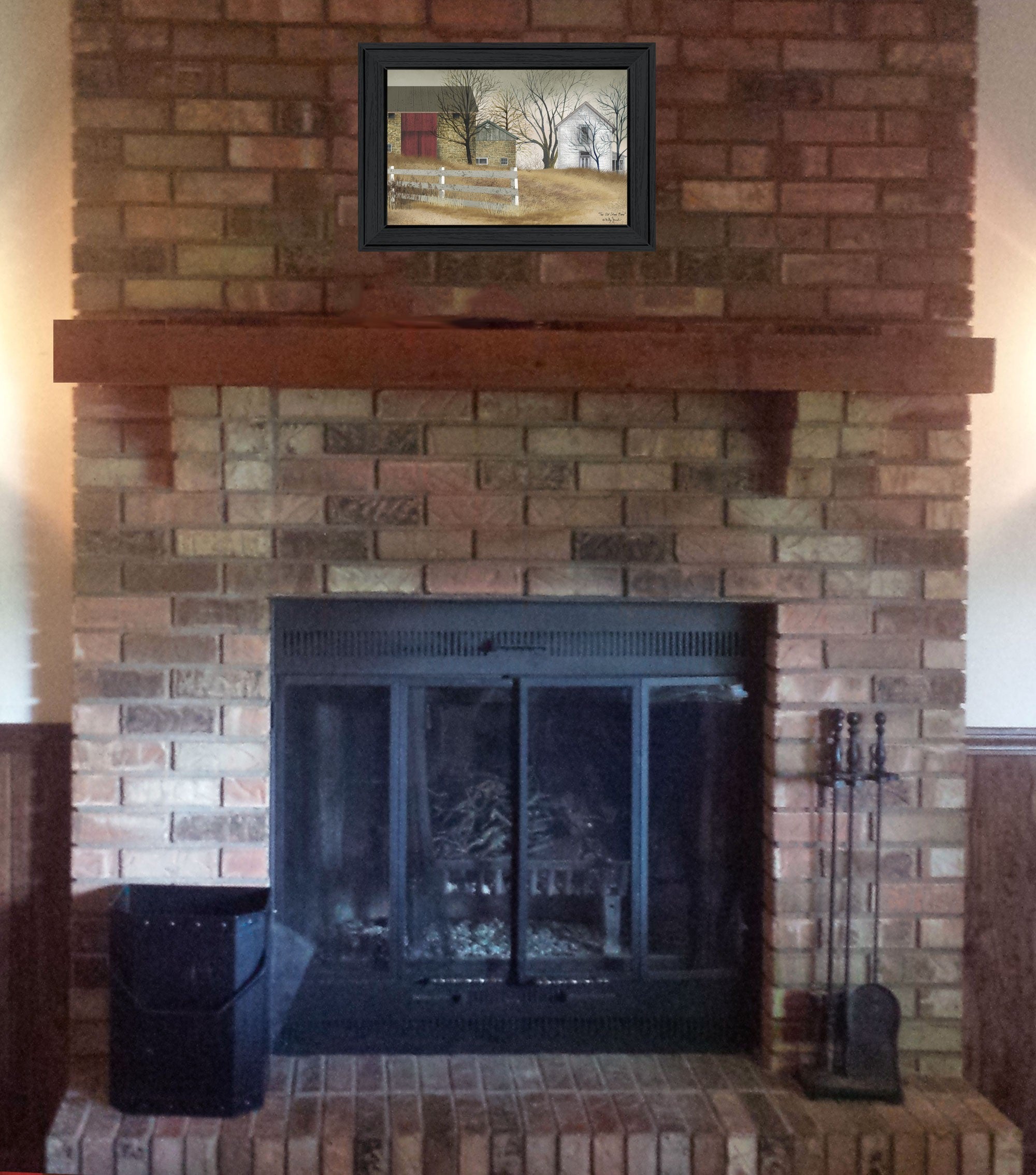 Old Stone Barn Black Framed Print Wall Art-3