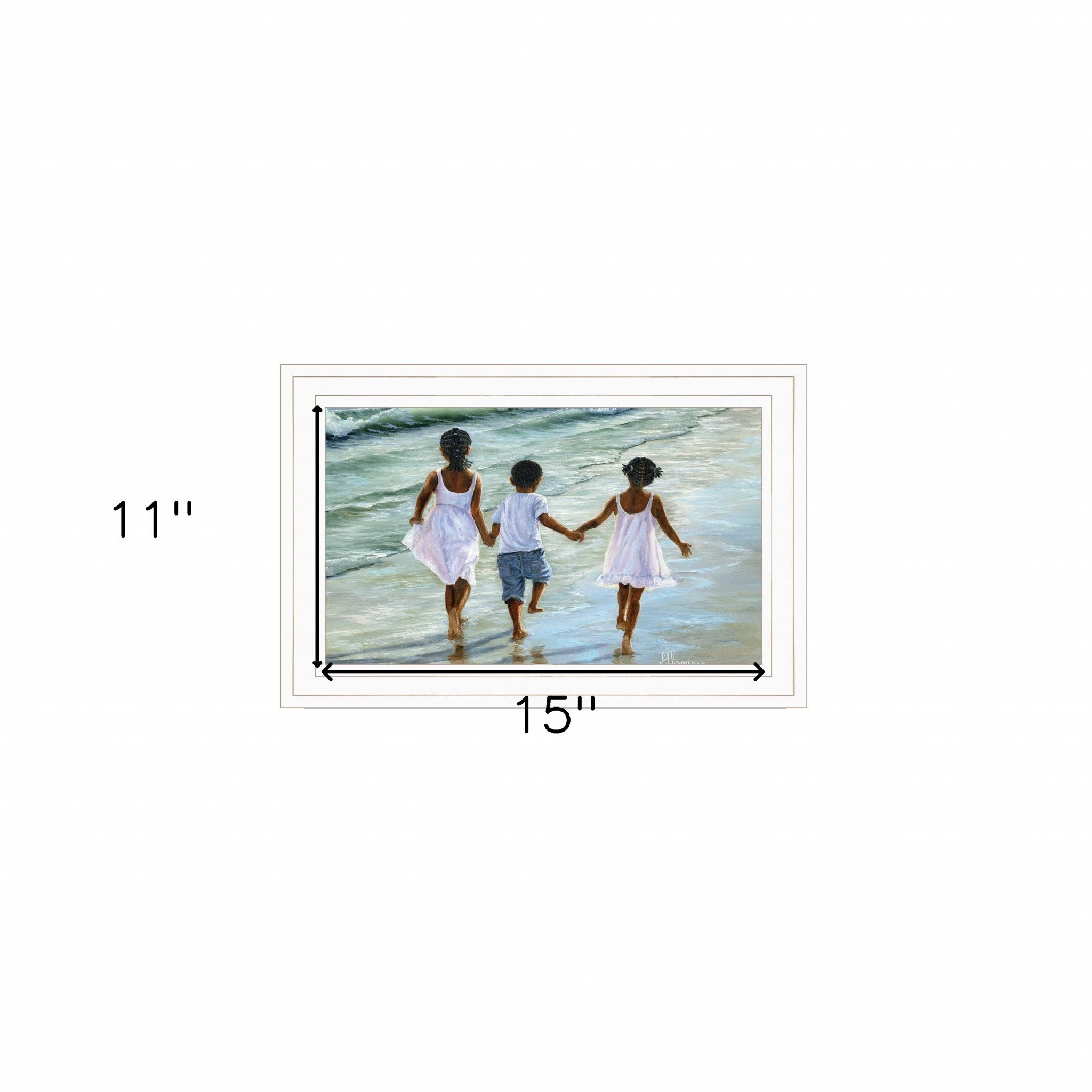 Running on the Beach 2 White Framed Print Wall Art-4