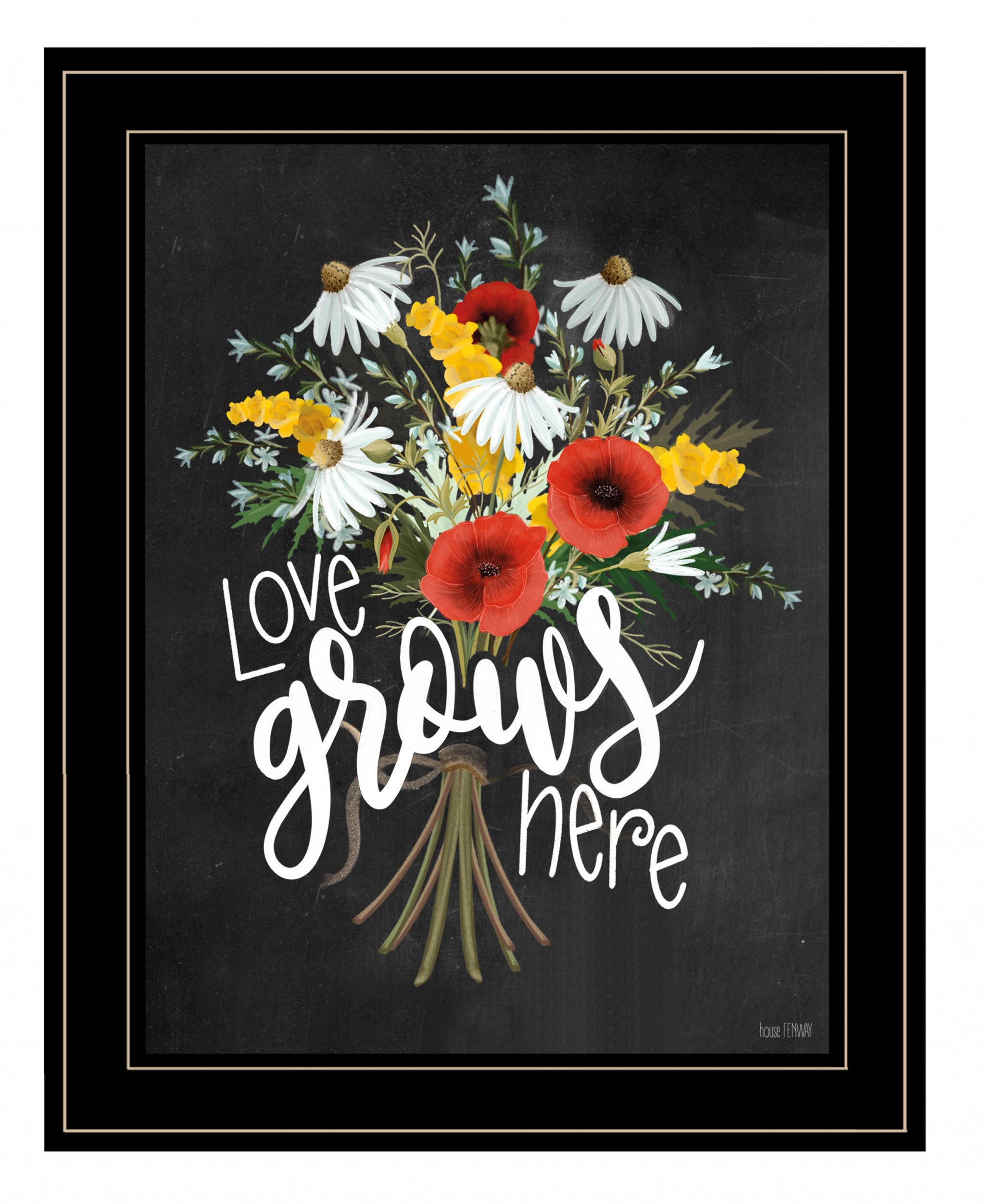 Love Grows Here 7 Black Framed Print Wall Art-1
