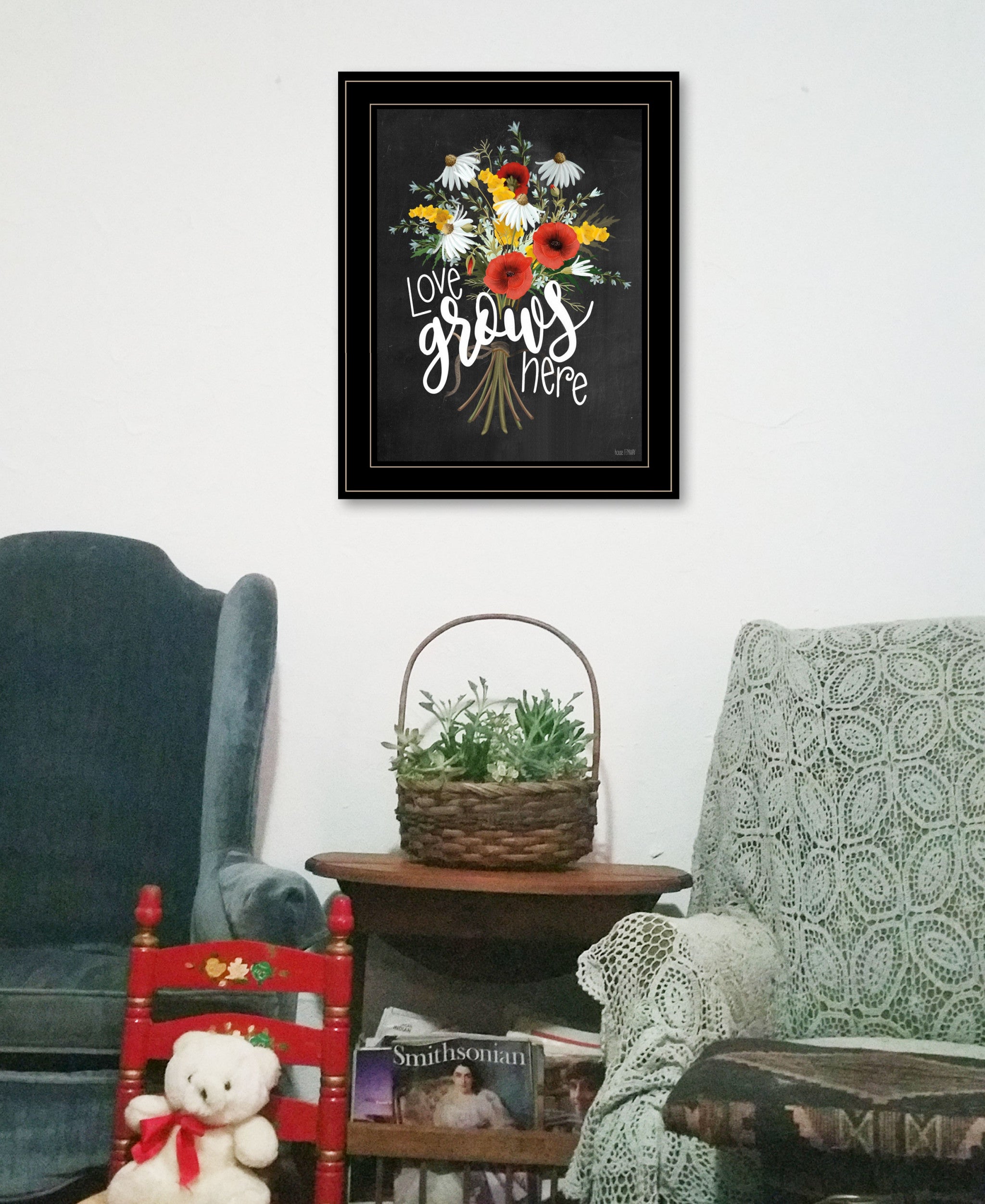 Love Grows Here 7 Black Framed Print Wall Art-3