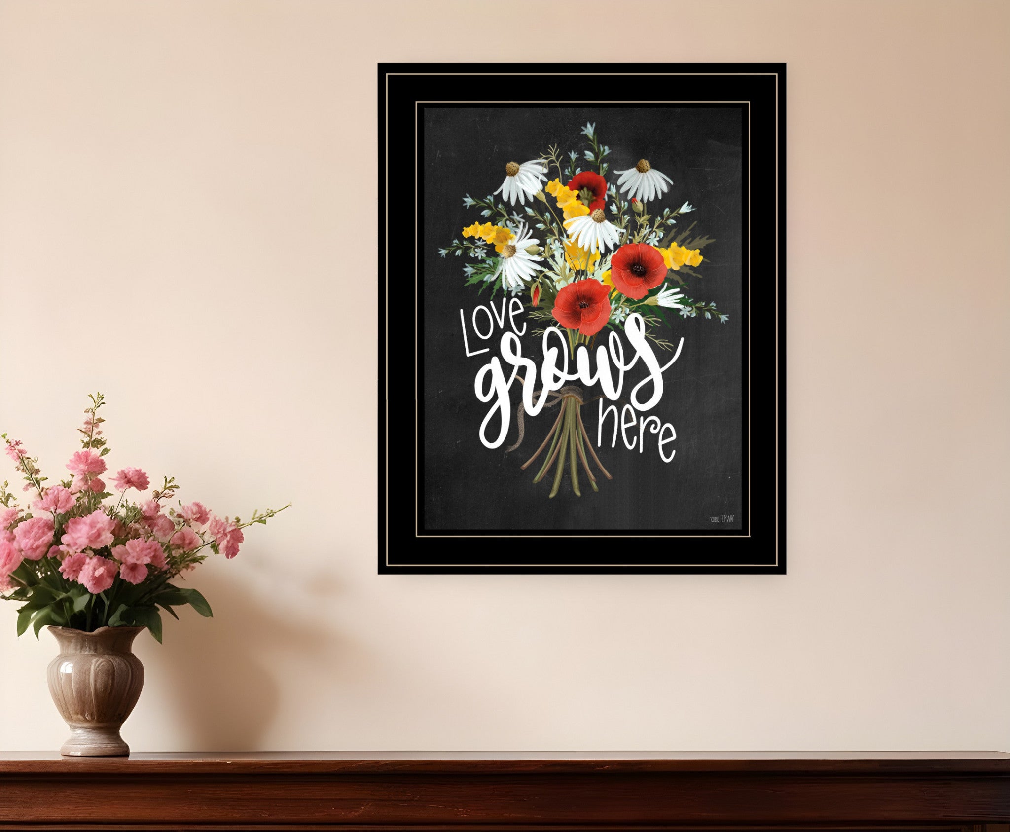 Love Grows Here 7 Black Framed Print Wall Art-0