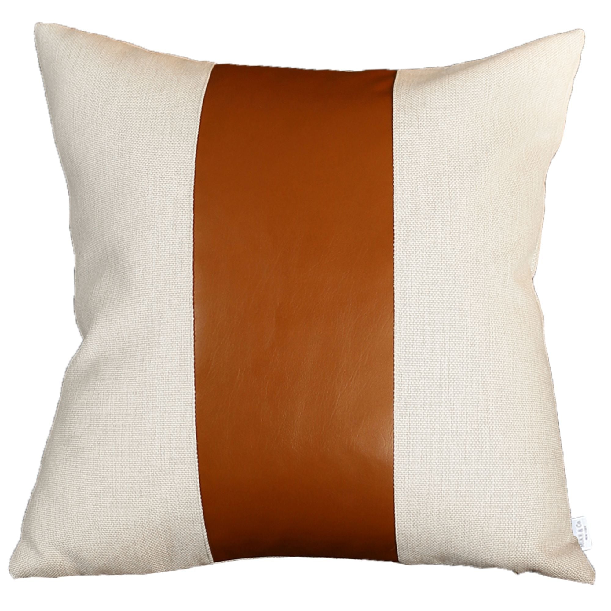 Set Of Four 18" X 18" Brown and Ivory Faux Leather Zippered Pillow-0