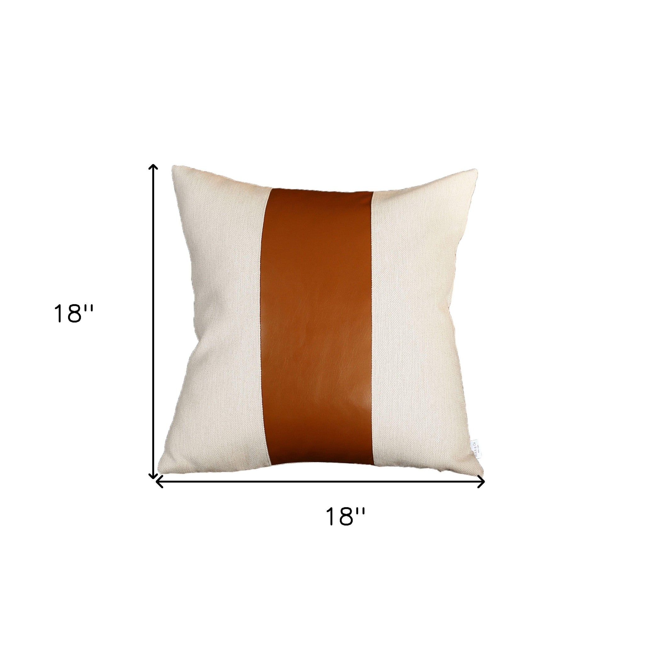 Set Of Four 18" X 18" Brown and Ivory Faux Leather Zippered Pillow-4