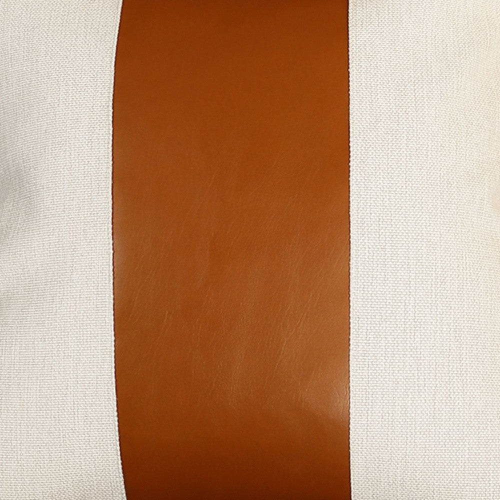Set Of Four 18" X 18" Brown and Ivory Faux Leather Zippered Pillow-3