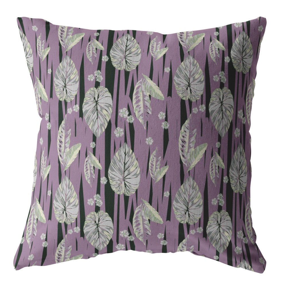 18” Lavender Black Fall Leaves Zippered Suede Throw Pillow-2