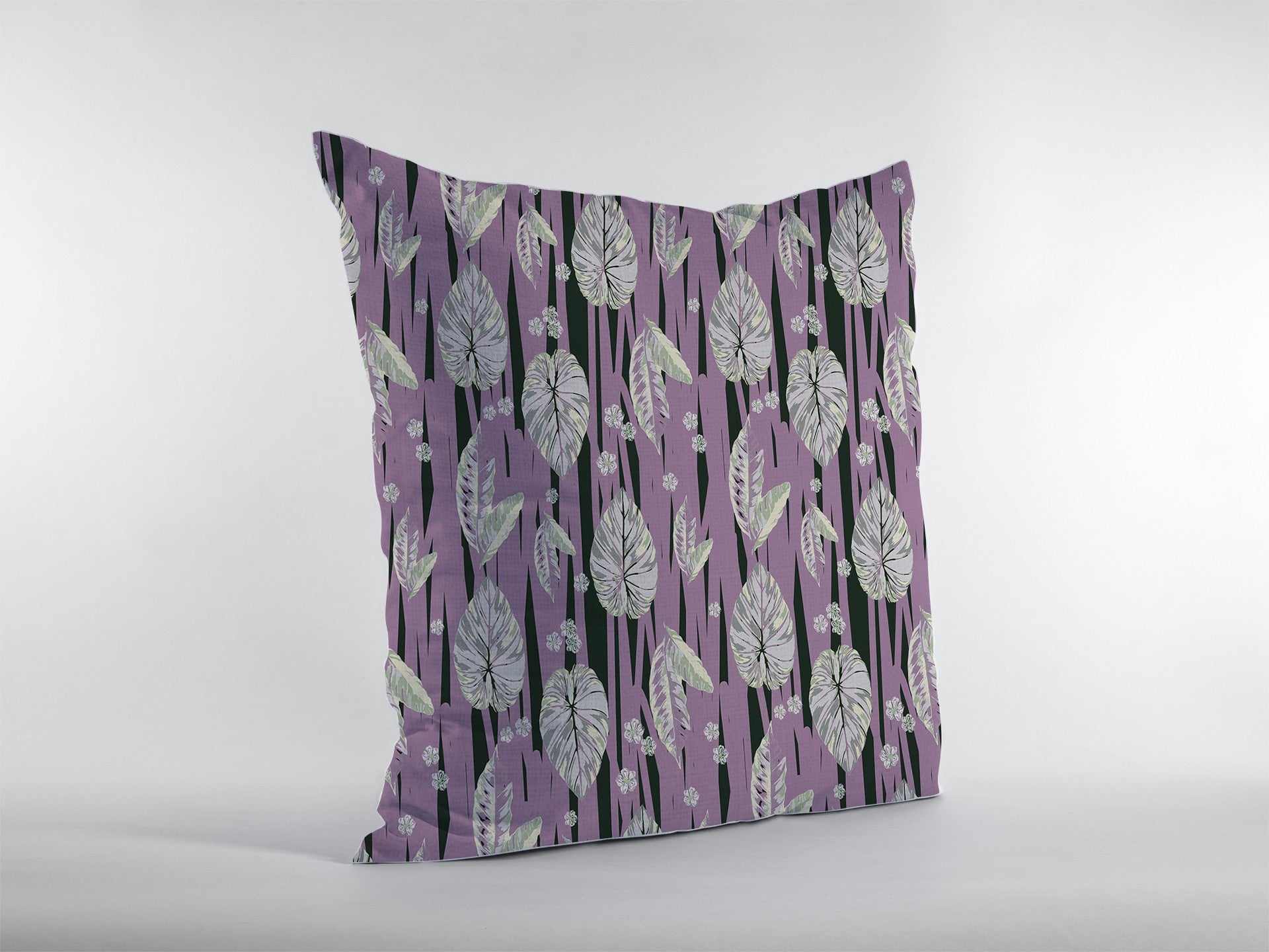 18” Lavender Black Fall Leaves Zippered Suede Throw Pillow-0