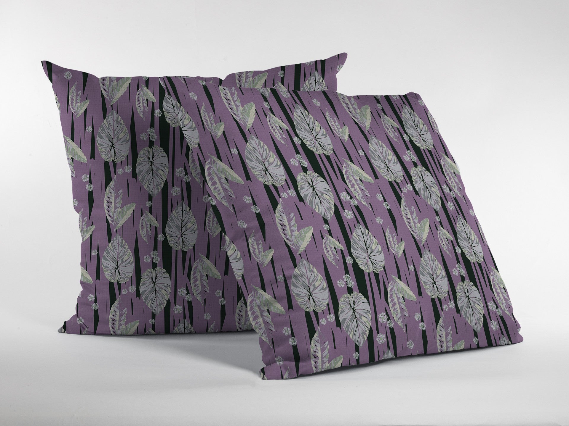 18” Lavender Black Fall Leaves Zippered Suede Throw Pillow-3
