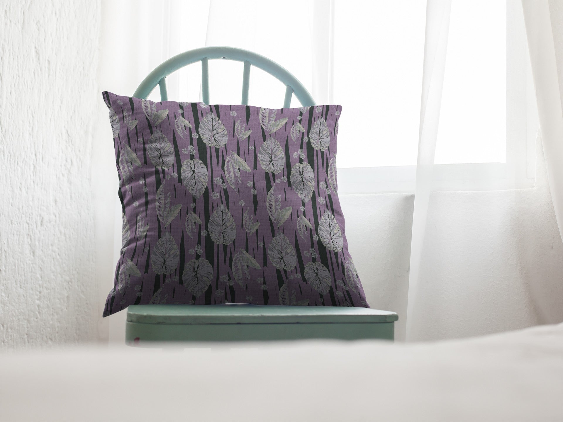 18” Lavender Black Fall Leaves Zippered Suede Throw Pillow-4