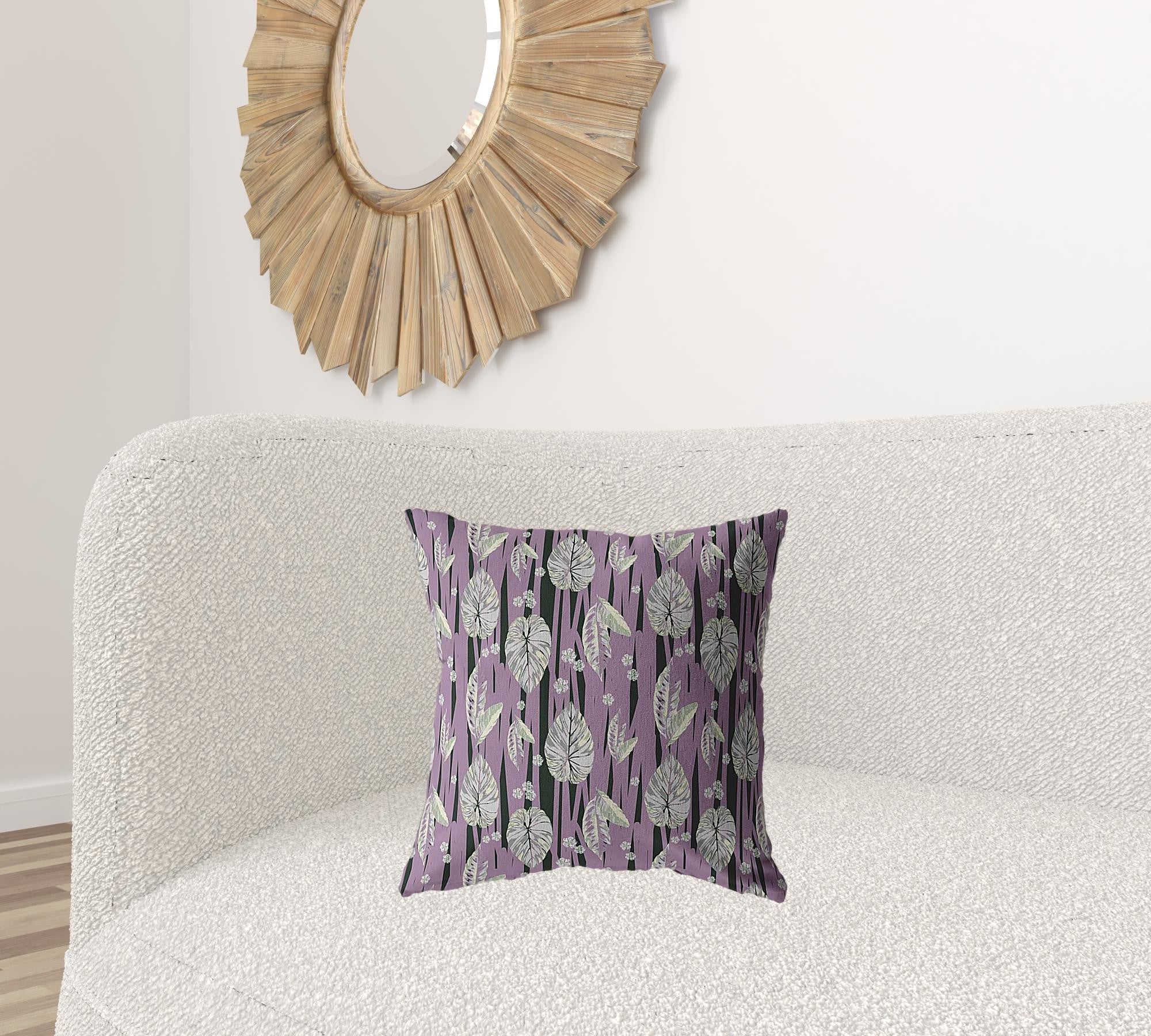 18” Lavender Black Fall Leaves Zippered Suede Throw Pillow-1