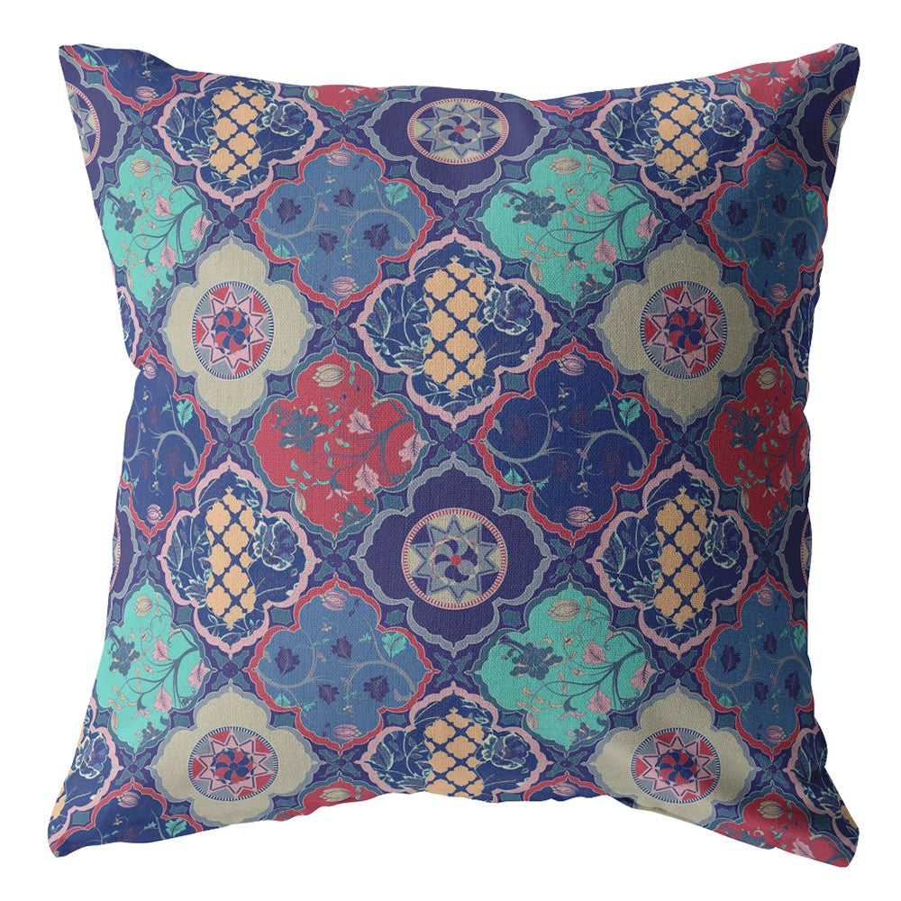 18” Navy Red Trellis Suede Zippered Throw Pillow-0
