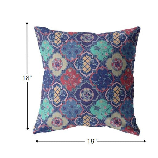 18” Navy Red Trellis Suede Zippered Throw Pillow-5